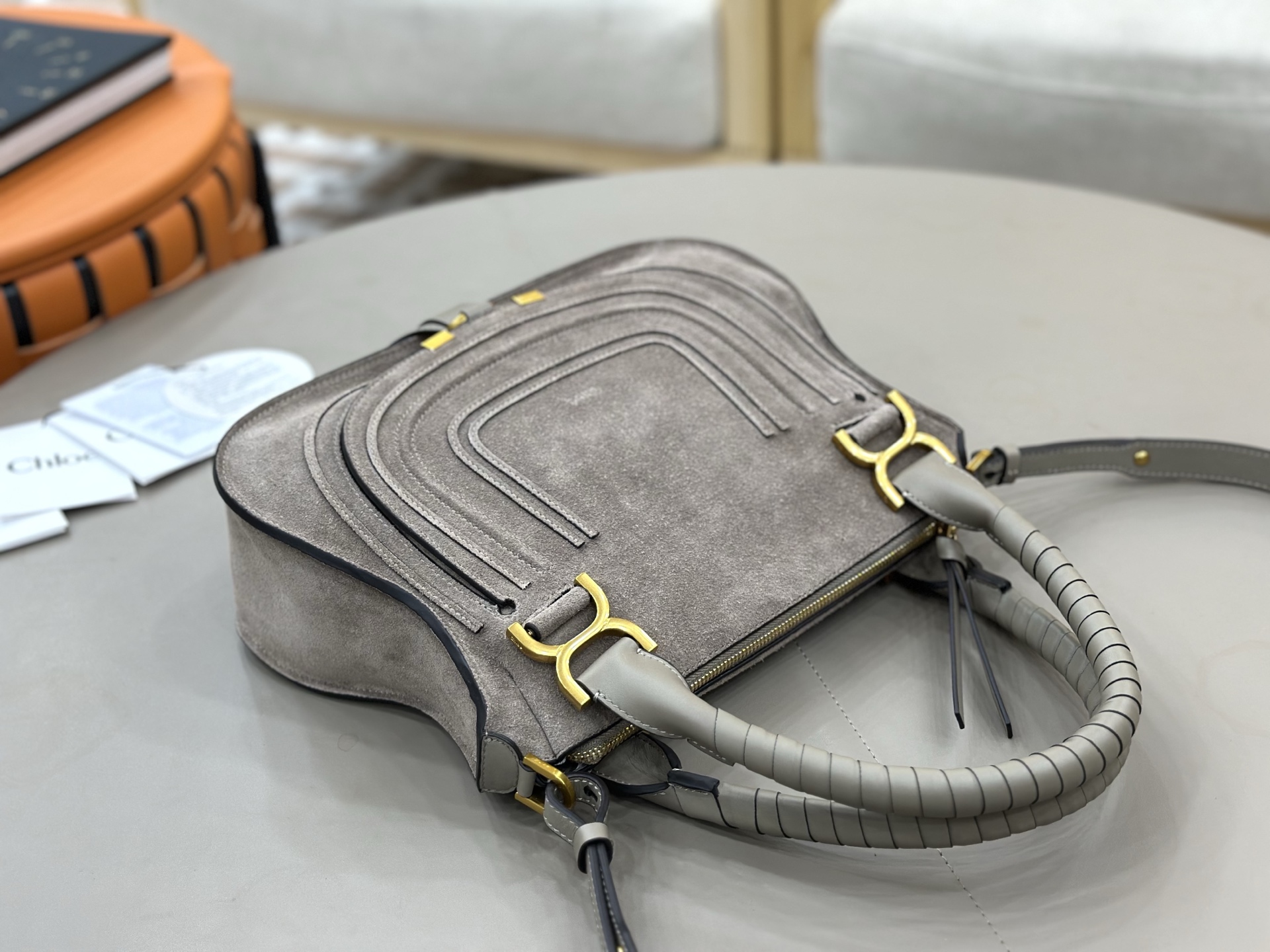 クロエ Marcie スエード カーフスキン トップハンドルバッグ グレー ミディアム 画像 5