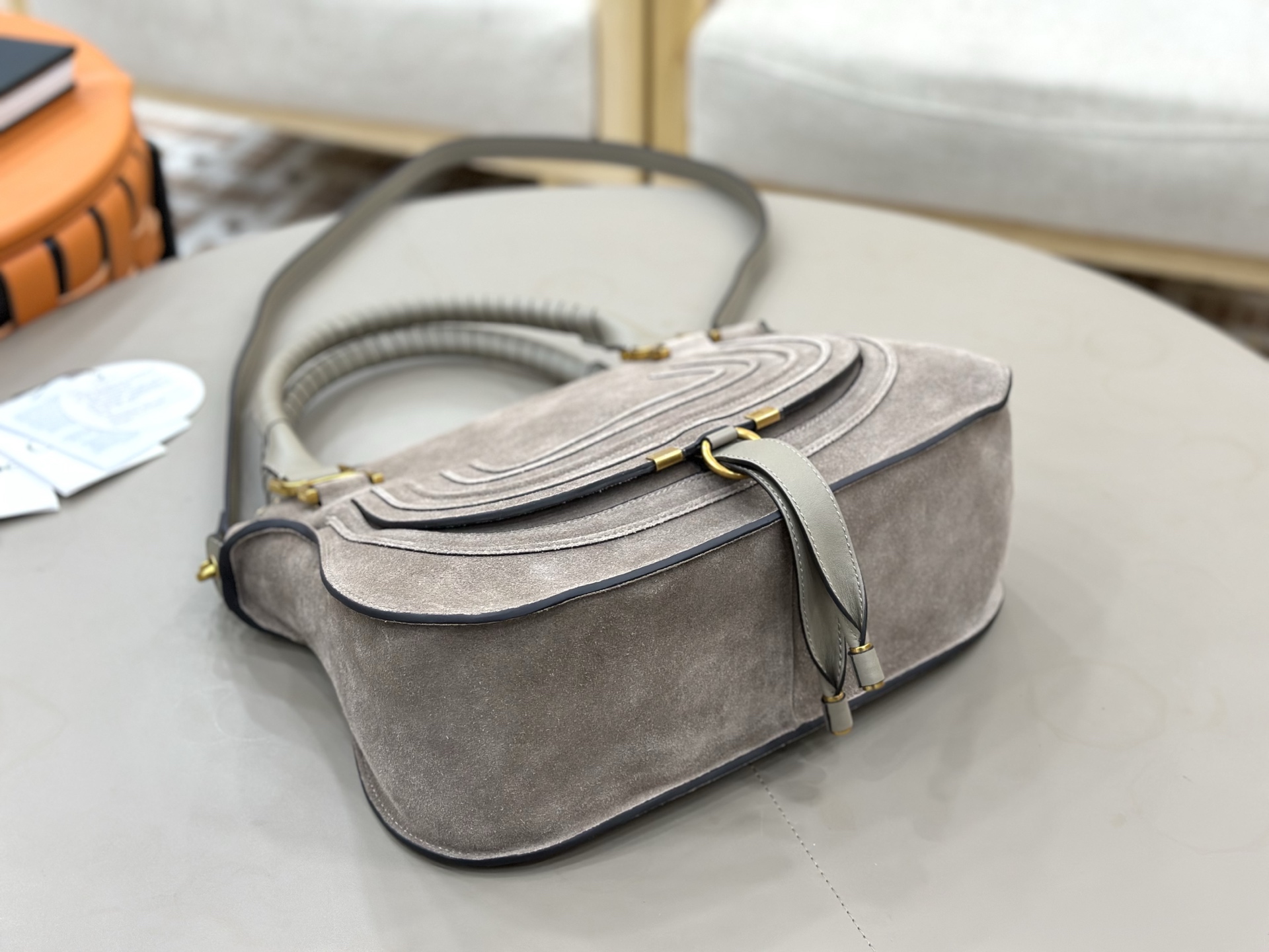 クロエ Marcie スエード カーフスキン タッセルバッグ グレー ラージ 画像 4