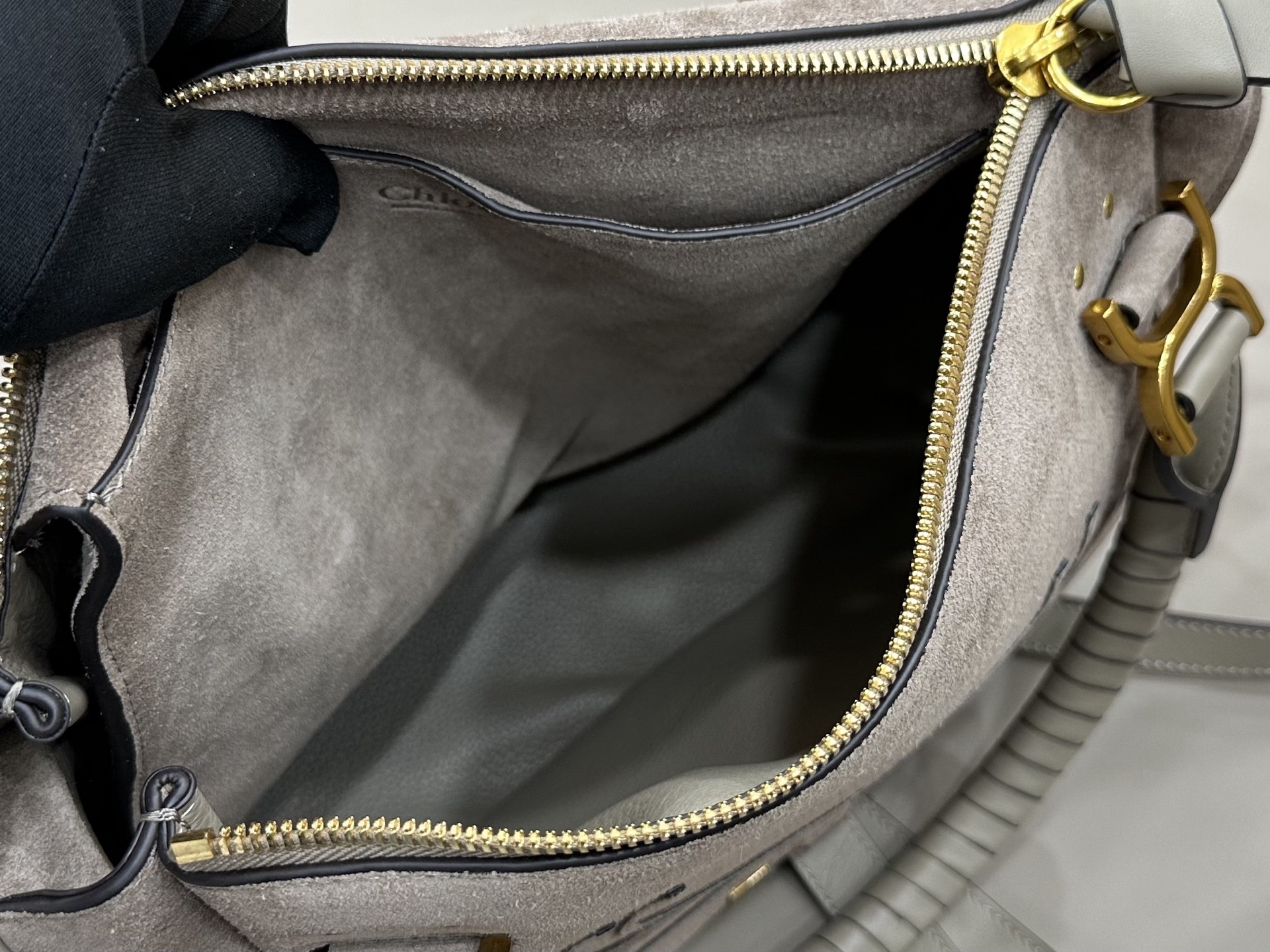 クロエ Marcie スエード カーフスキン タッセルバッグ グレー ラージ 画像 7