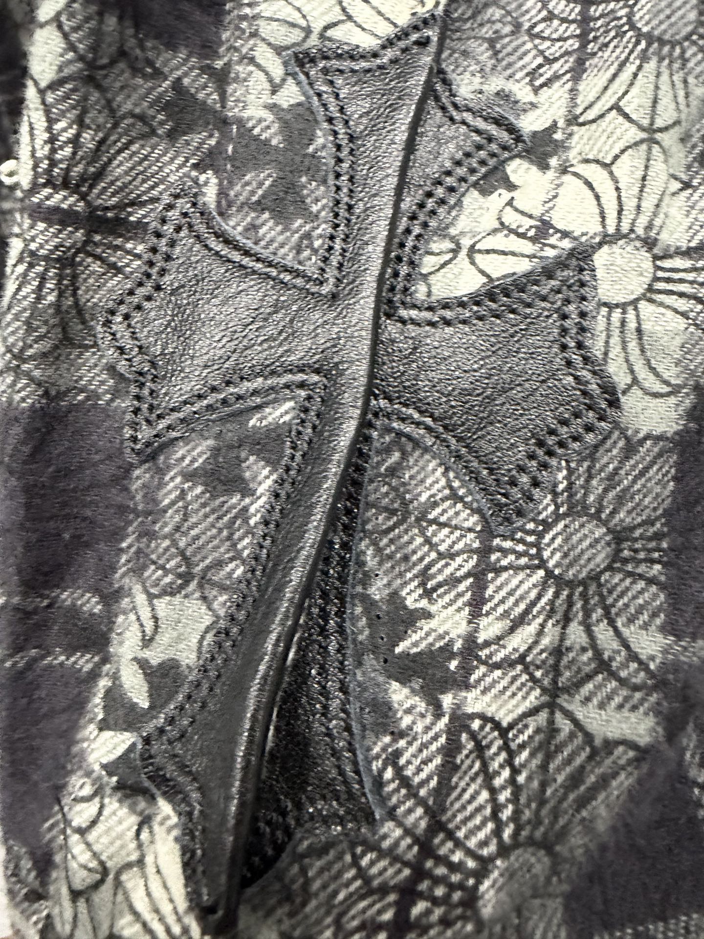クロムハーツ Plaid Leather Patchwork レザーパッチ シャツ ブラック グレー 画像 5