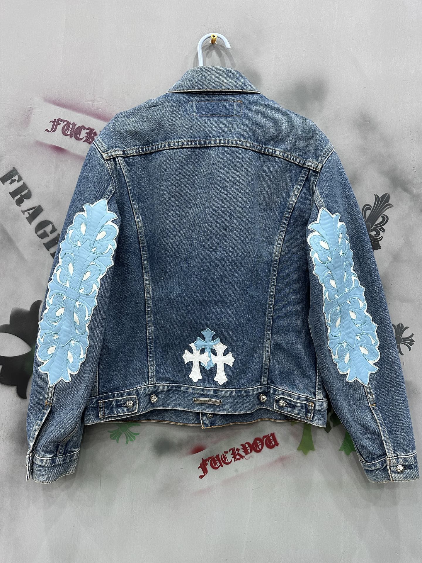 クロムハーツ x Levi's Type III Big E レザー Patch デニム ジャケット Blue 詳細画像 1