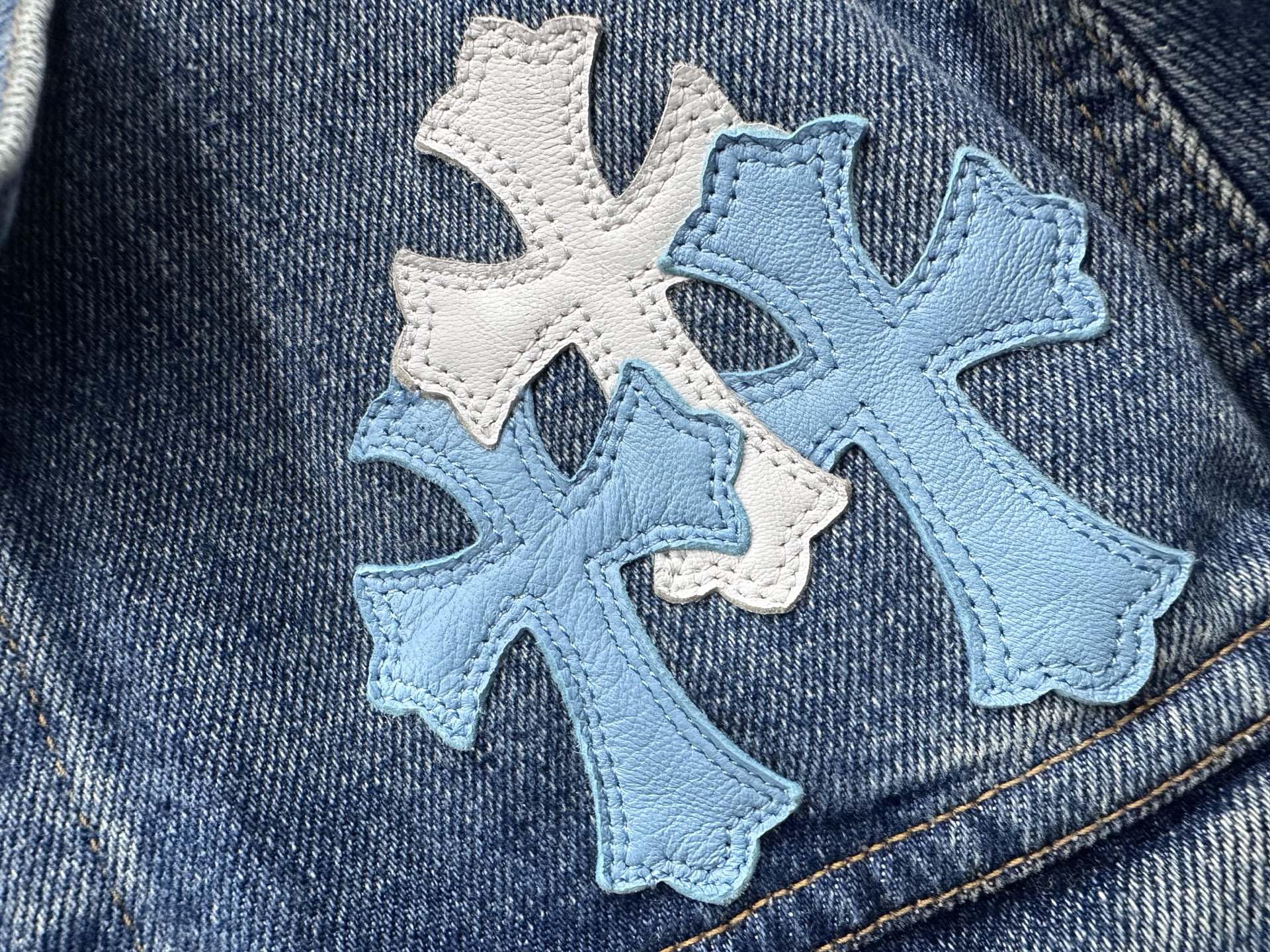 クロムハーツ x Levi's Type III Big E レザー Patch デニム ジャケット Blue 画像 5