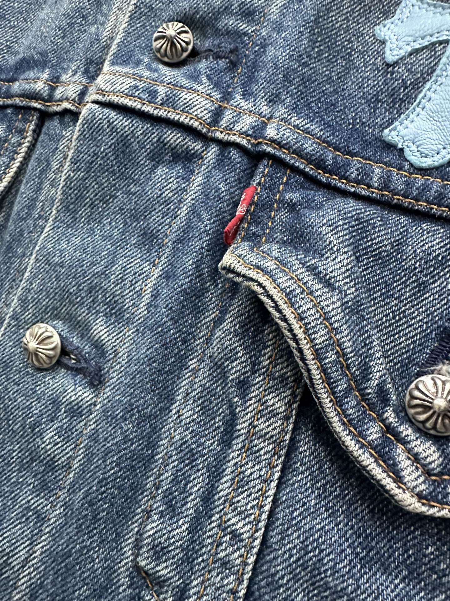 クロムハーツ x Levi's Type III Big E レザー Patch デニム ジャケット Blue 画像 7