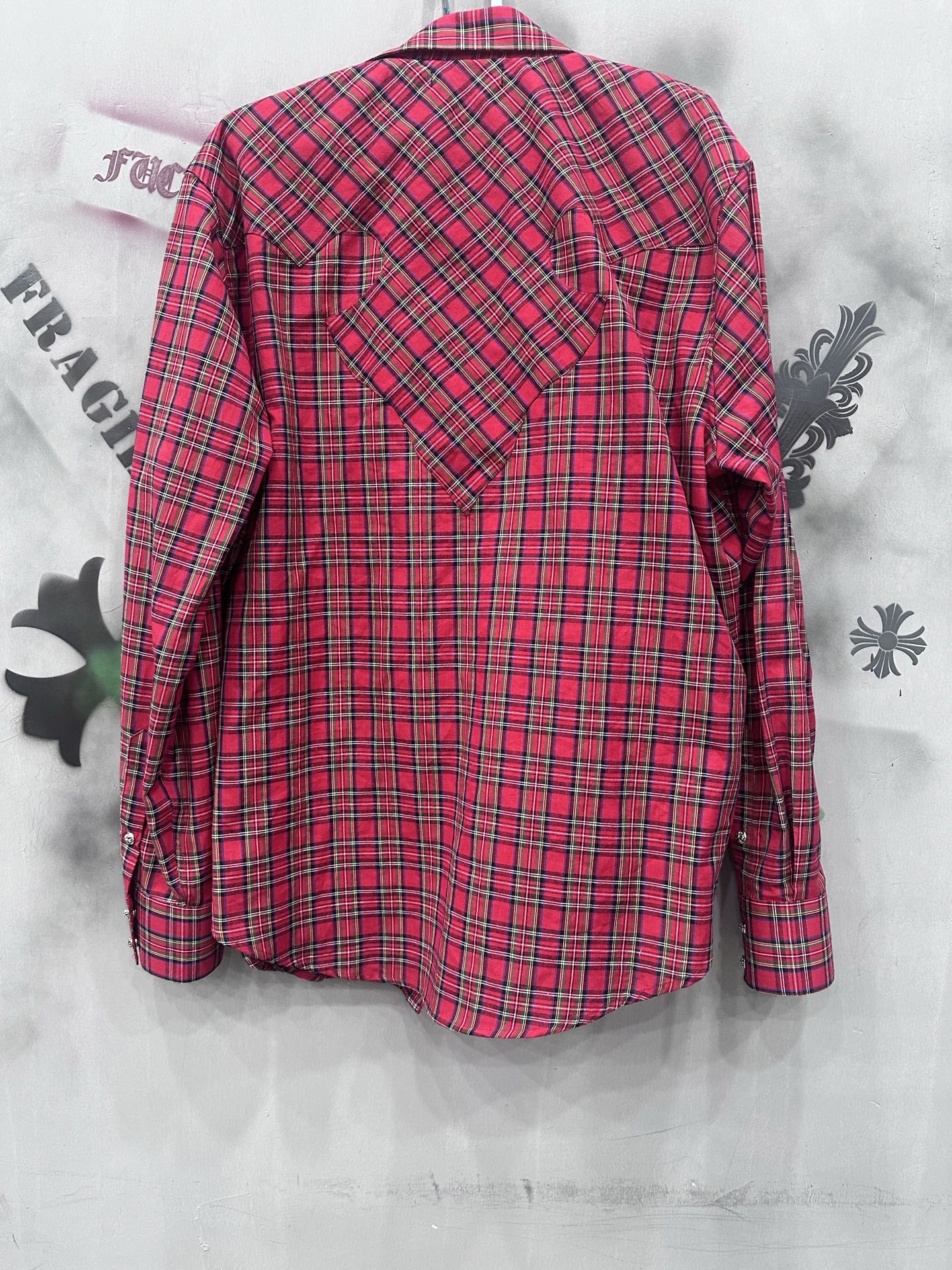 クロムハーツ Plaid Flame Leather Patchwork レザーパッチ シャツ 詳細画像 1