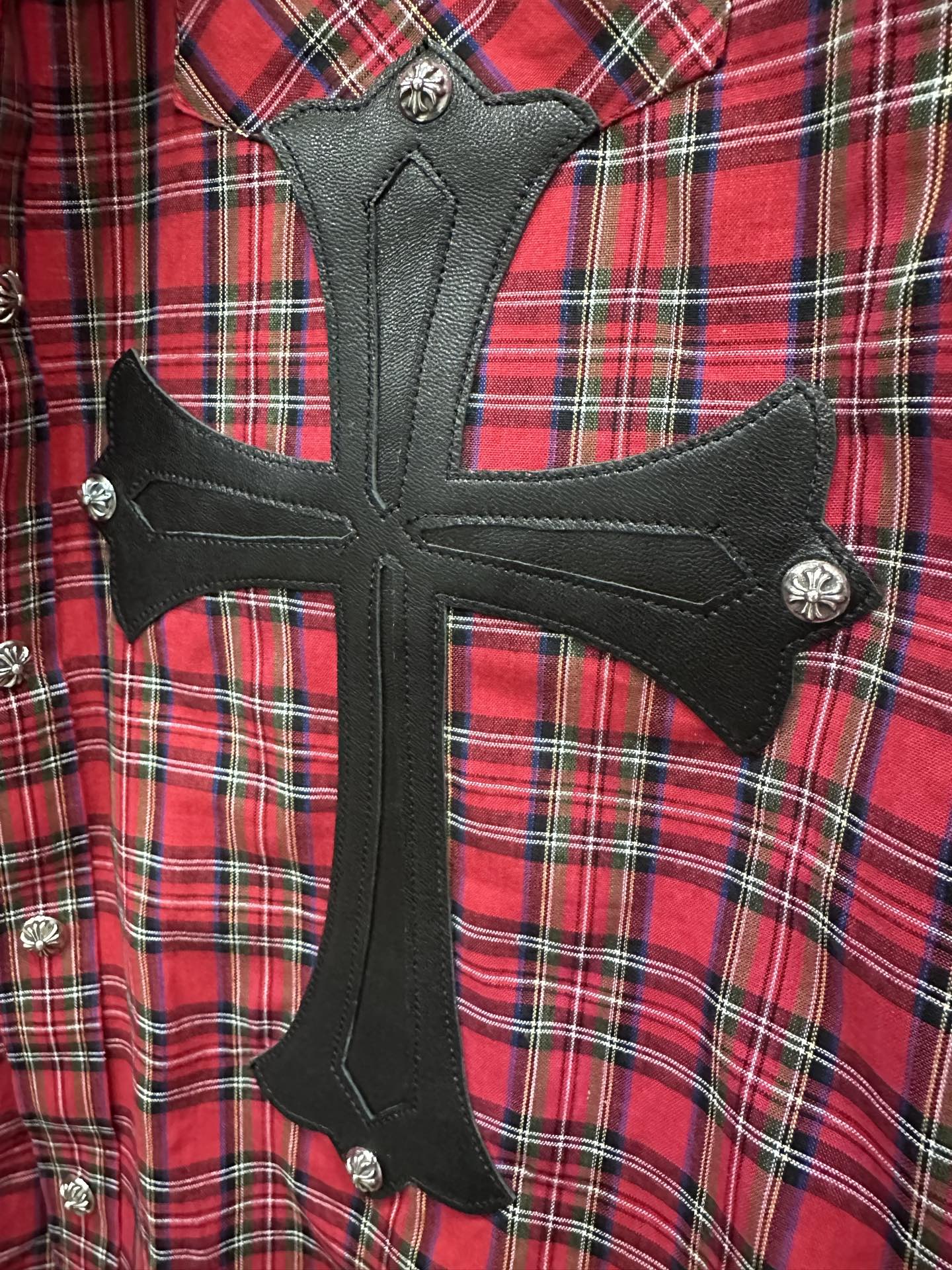 クロムハーツ Plaid Flame Leather Patchwork レザーパッチ シャツ 画像 4