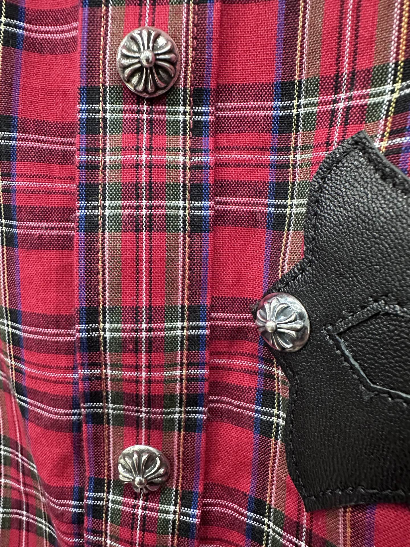 クロムハーツ Plaid Flame Leather Patchwork レザーパッチ シャツ 画像 5