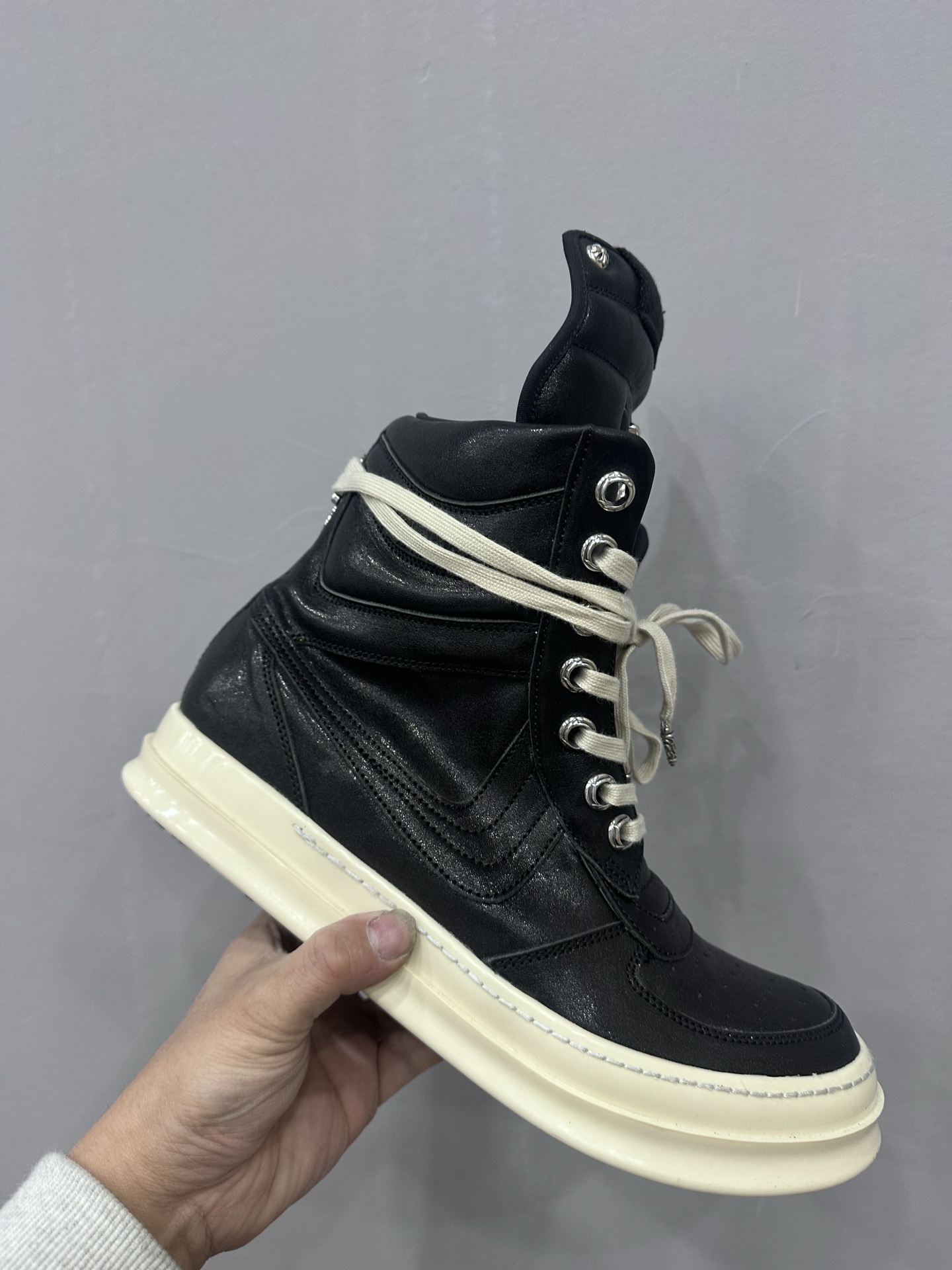 クロムハーツ x リック オウエンス Geobasket High Top スニーカー ブラック 詳細画像 1