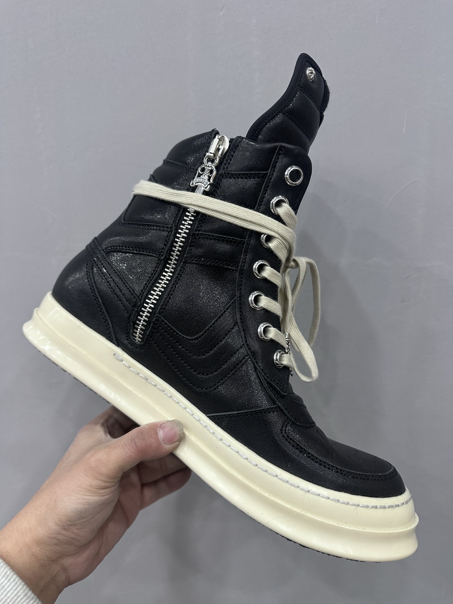 クロムハーツ x リック オウエンス Geobasket High Top スニーカー ブラック 詳細画像 2