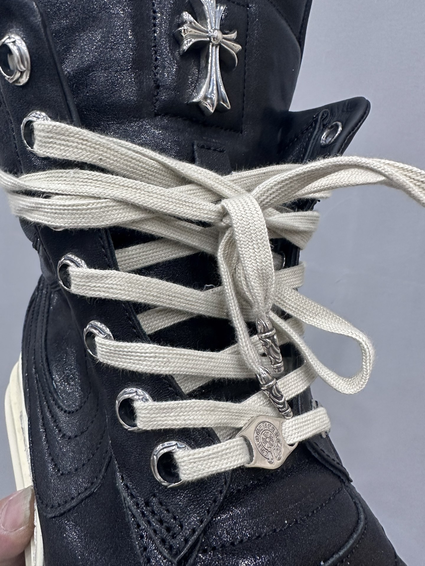 クロムハーツ x リック オウエンス Geobasket High Top スニーカー ブラック 画像 4