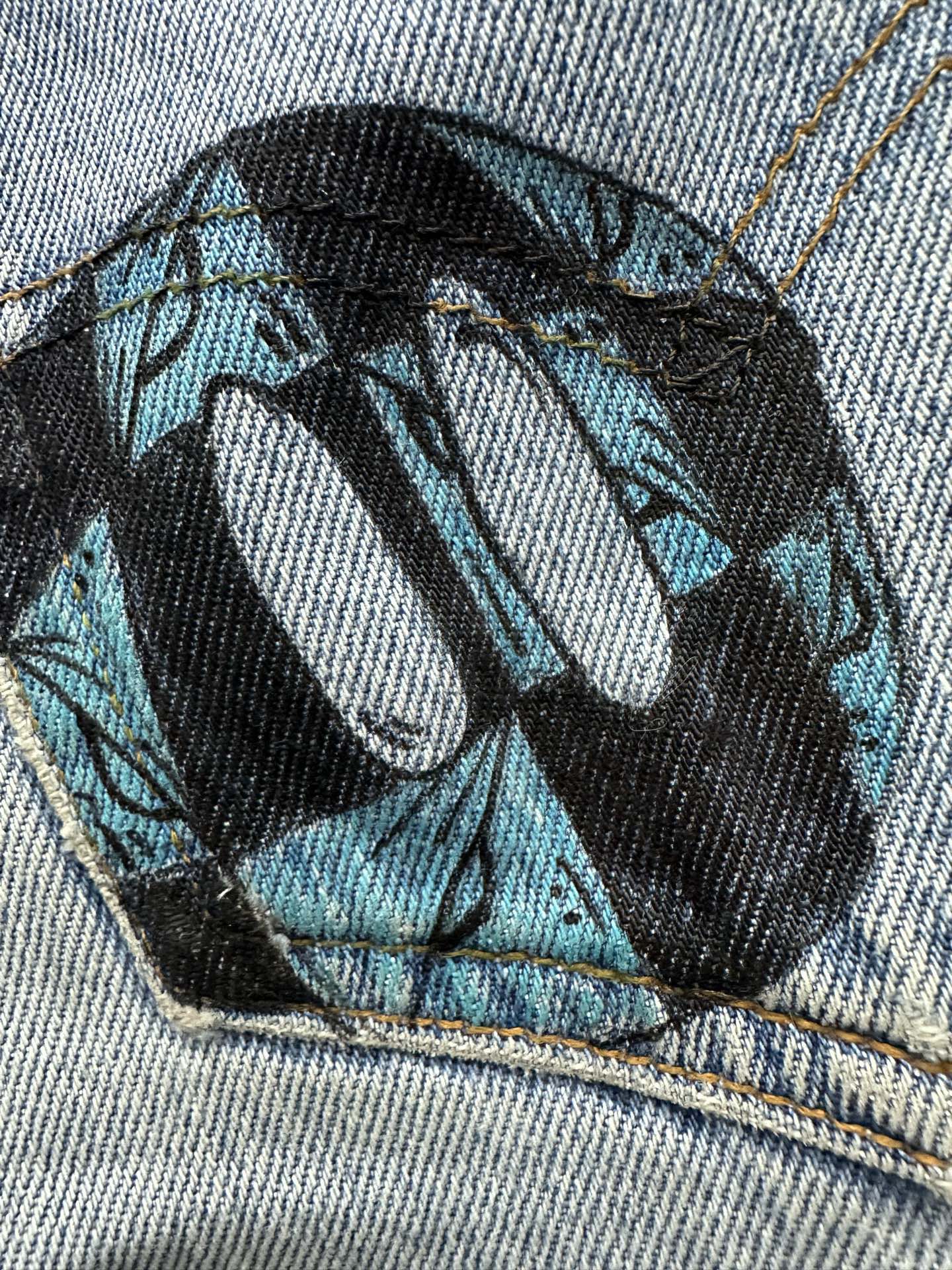 クロムハーツ x Levi's 501 ペイント パッチワーク ジーンズ ウォッシュドブルー 画像 8