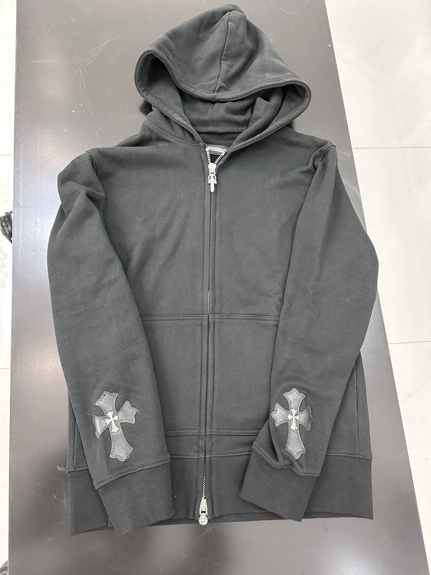 クロムハーツ Leather Patchwork レザーパッチ フーディ ブラック 画像 8
