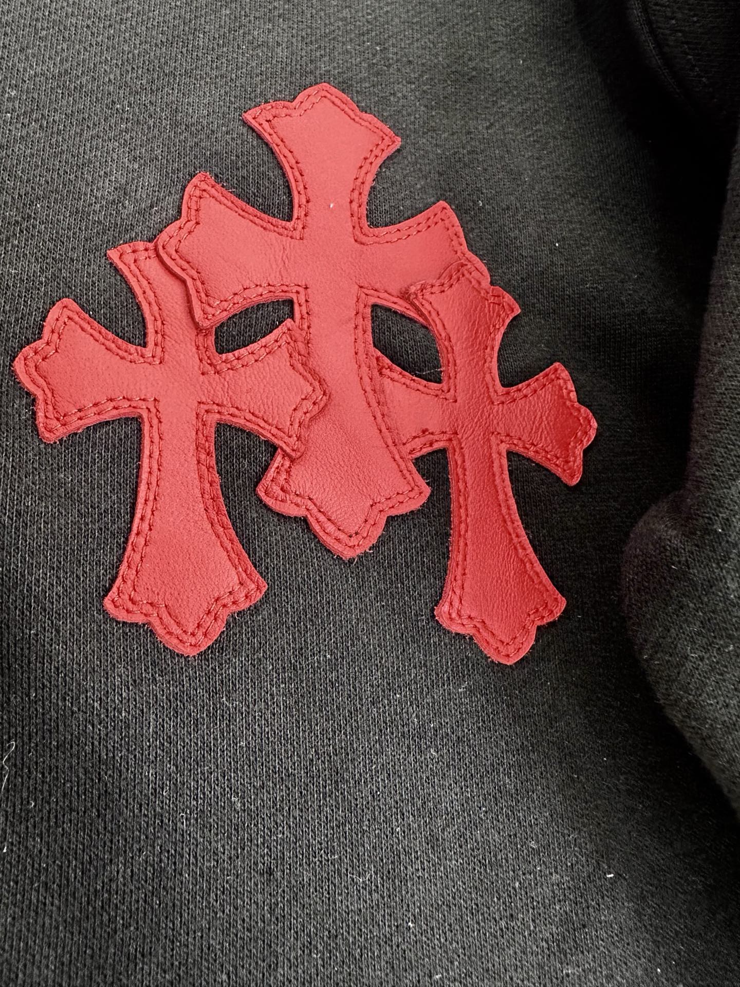 クロムハーツ Leather Patchwork Zip ジップ ニットカーディガン ブラック 詳細画像 2