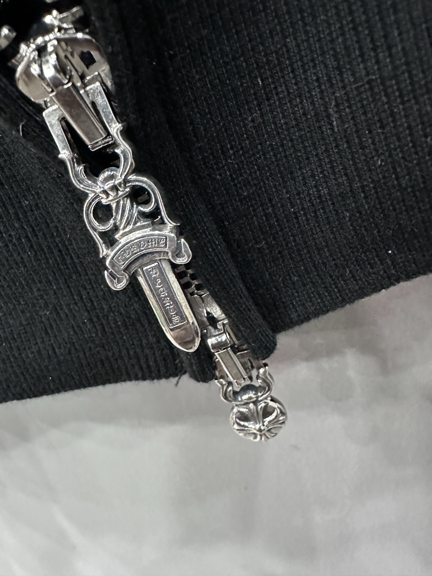 クロムハーツ Leather Patchwork Zip ジップ ニットカーディガン ブラック 詳細画像 3