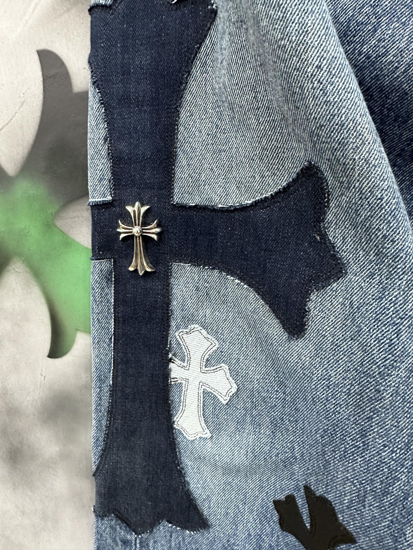 クロムハーツ x Levi's 501 ペイント パッチワーク ジーンズ ライトブルー 画像 6