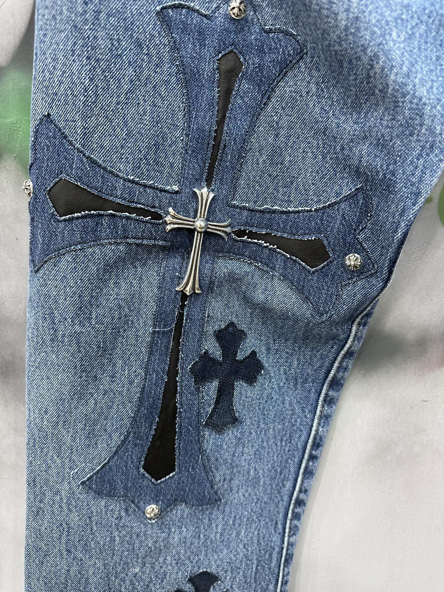 クロムハーツ x Levi's 501 ペイント パッチワーク ジーンズ ライトブルー 画像 8