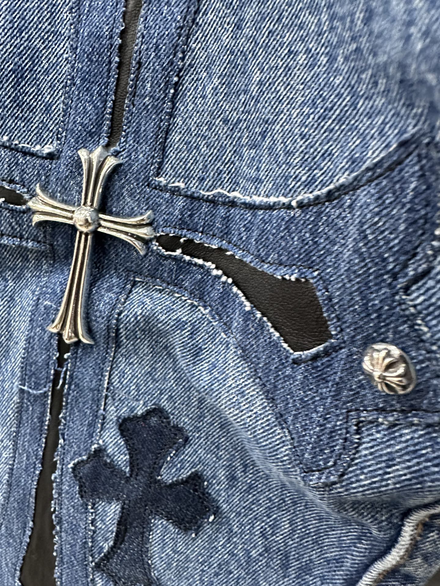 クロムハーツ x Levi's 501 ペイント パッチワーク ジーンズ ライトブルー 画像 9