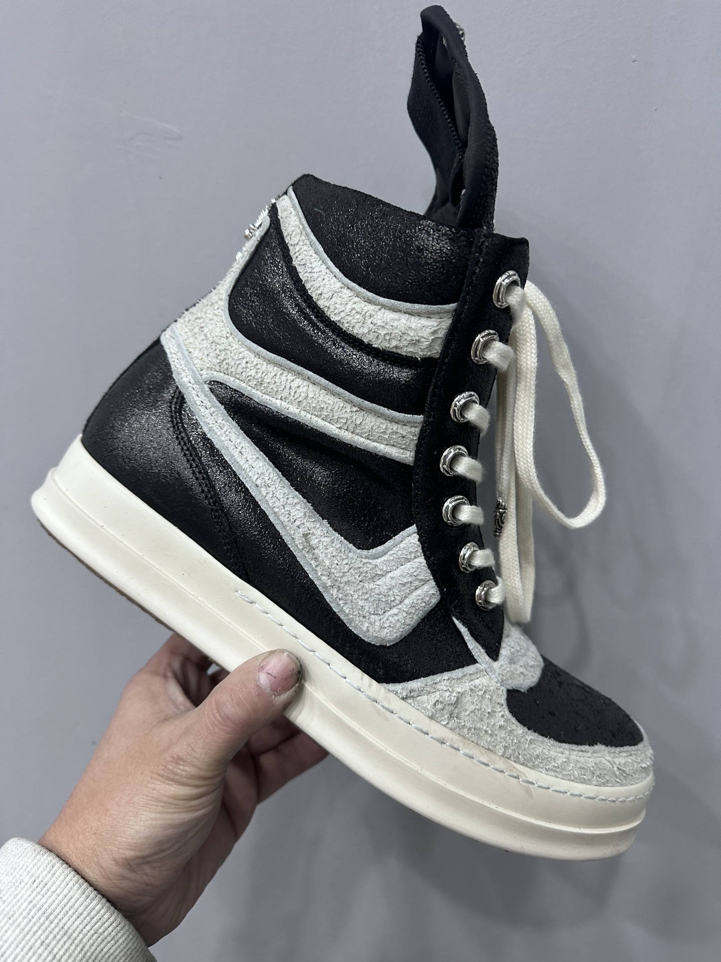 クロムハーツ x リック オウエンス クロス Geobasket High Top スニーカー グレー 詳細画像 2