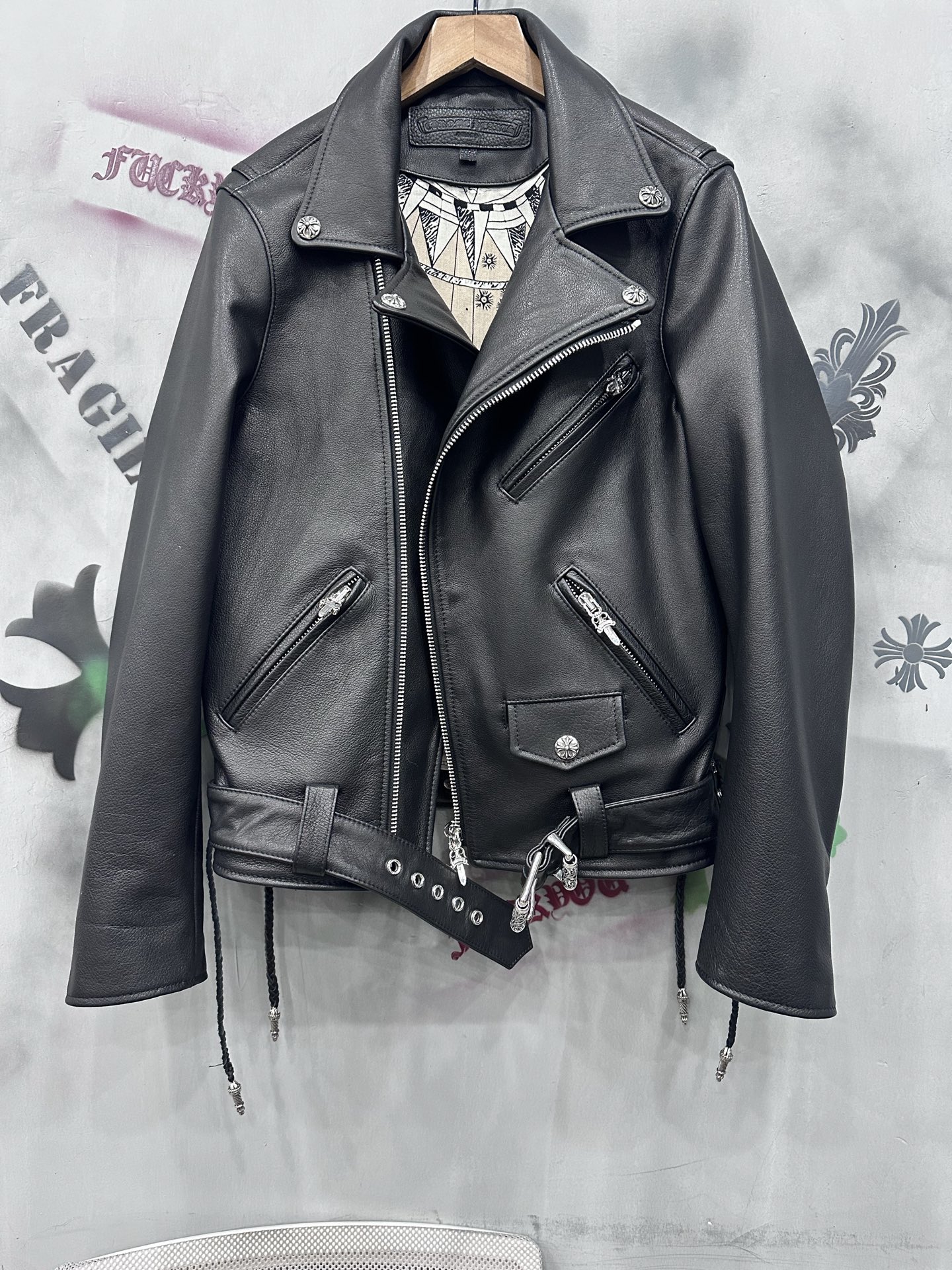 クロムハーツ x エルメス JJ Dean レザー モトジャケット レオパードライニング 画像 9