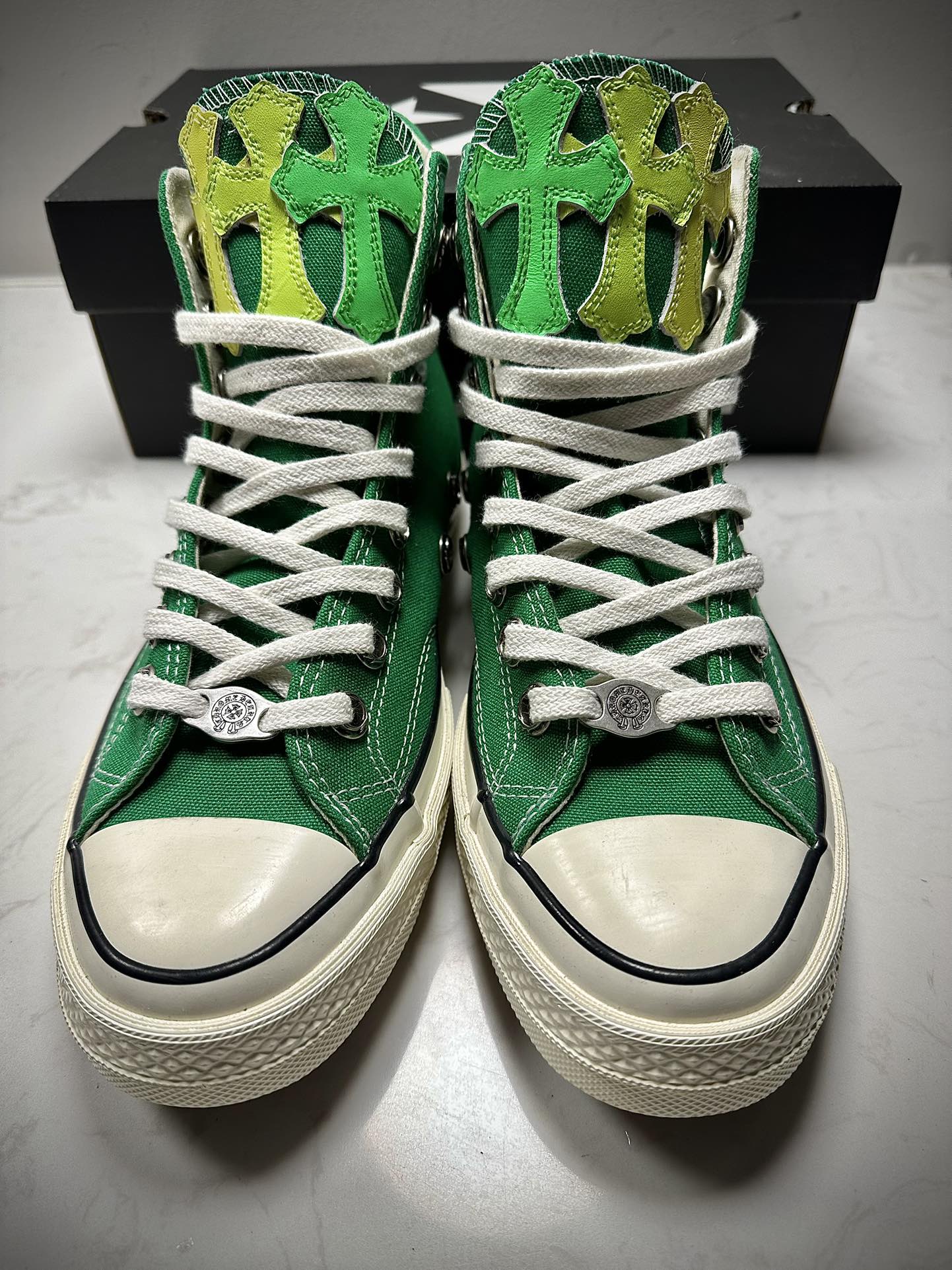 クロムハーツ x Converse 1970s レオパード クロス ハイトップ スニーカー Green 詳細画像 2