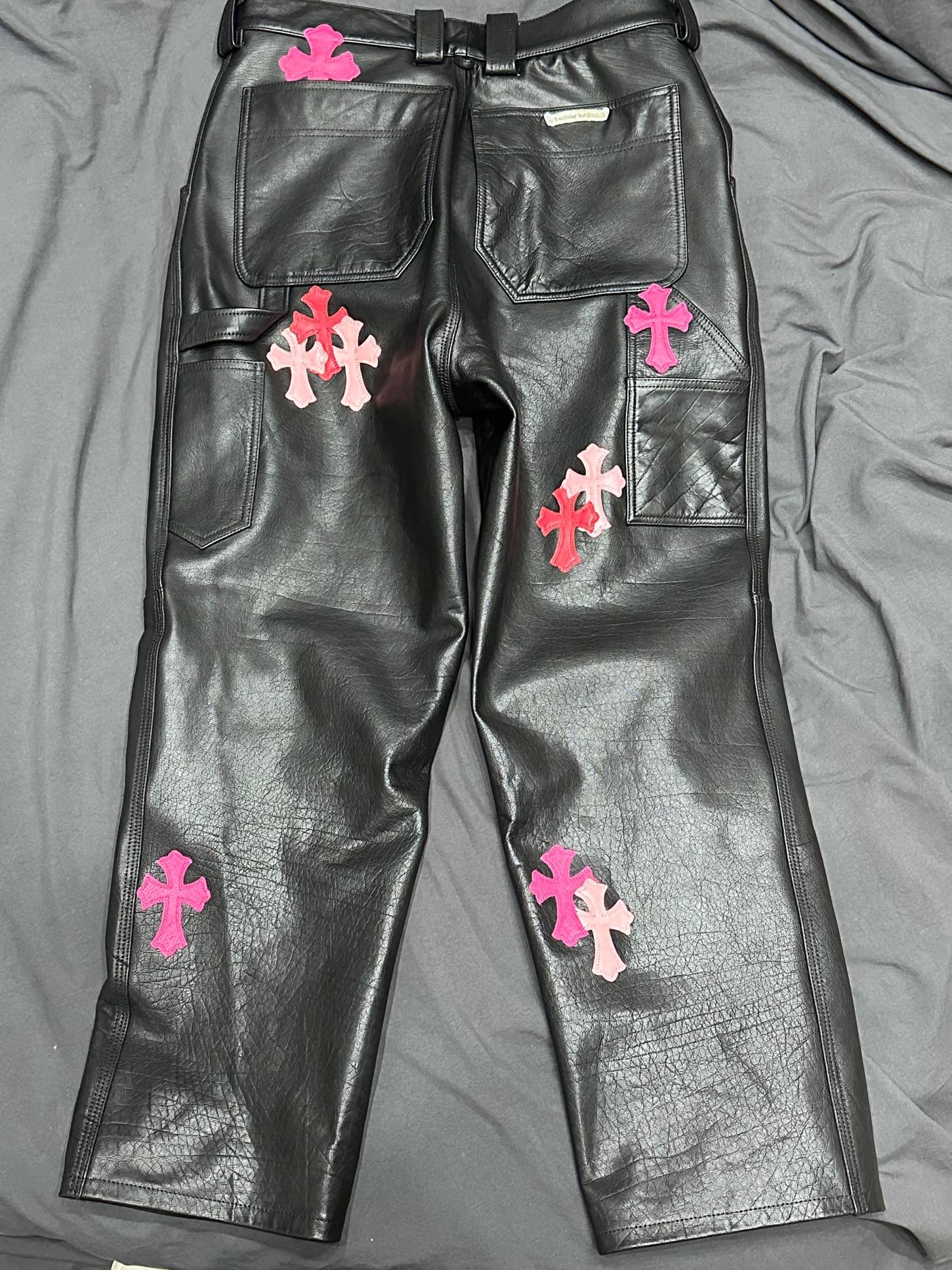 クロムハーツ フレイム レザーパッチワーク Leather ジーンズ マルチカラー 詳細画像 1