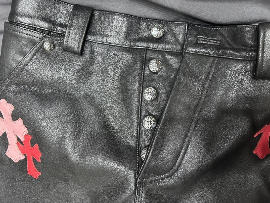 クロムハーツ フレイム レザーパッチワーク Leather ジーンズ マルチカラー 詳細画像 2