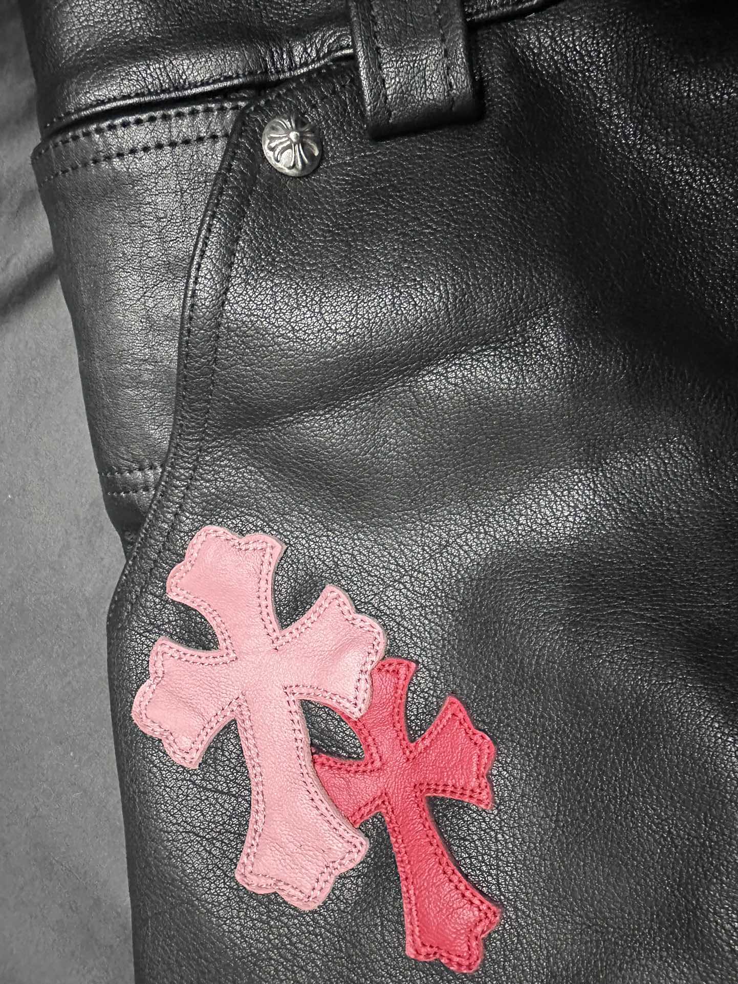 クロムハーツ フレイム レザーパッチワーク Leather ジーンズ マルチカラー 画像 6