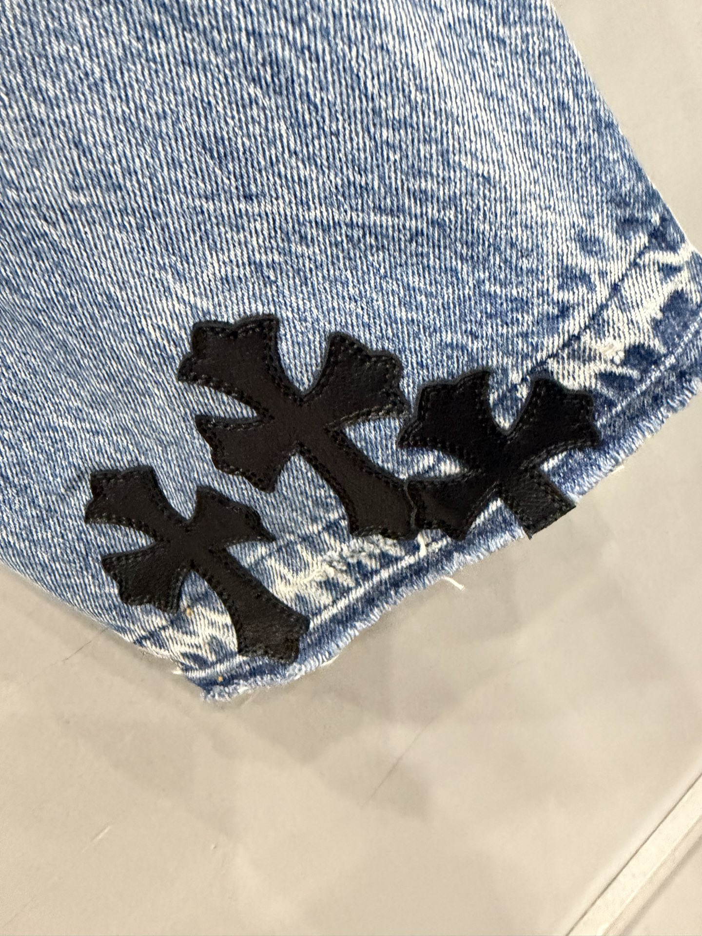 クロムハーツ x リーバイス 501 レザーパッチワーク ジーンズ ブルー 画像 8
