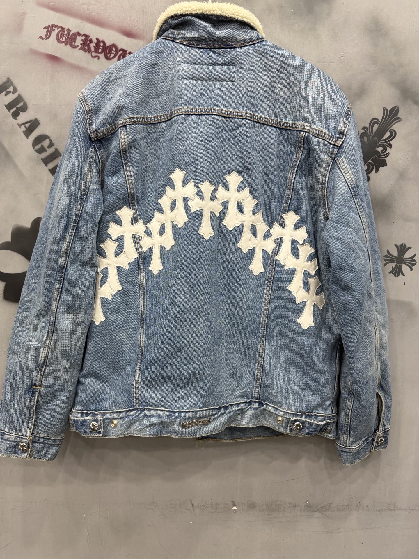 クロムハーツ x Levi's レザー Patch デニム シェルパ ジャケット Blue 詳細画像 1
