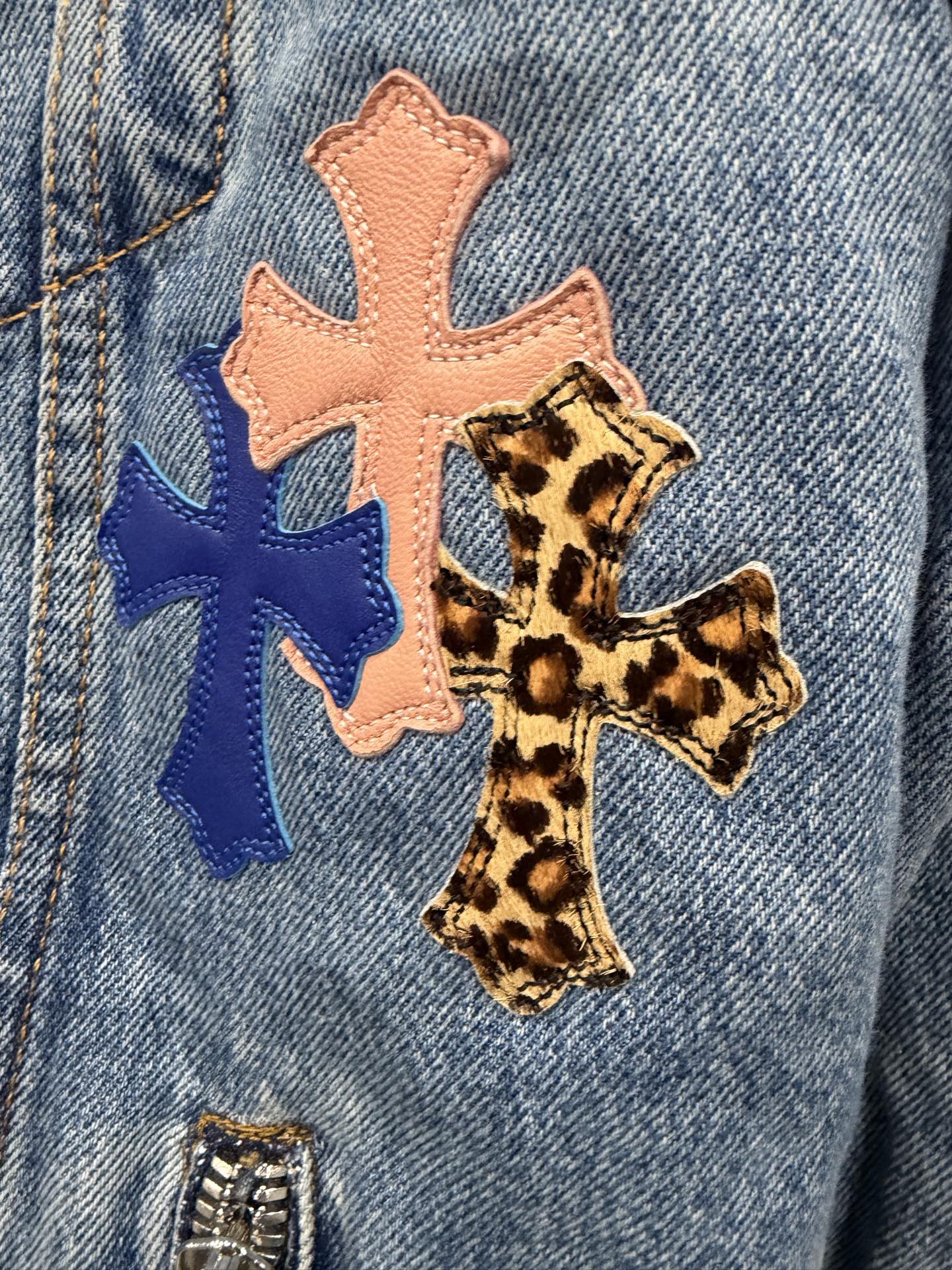 クロムハーツ x Levi's レザー Patch デニム シェルパ ジャケット Blue 詳細画像 3
