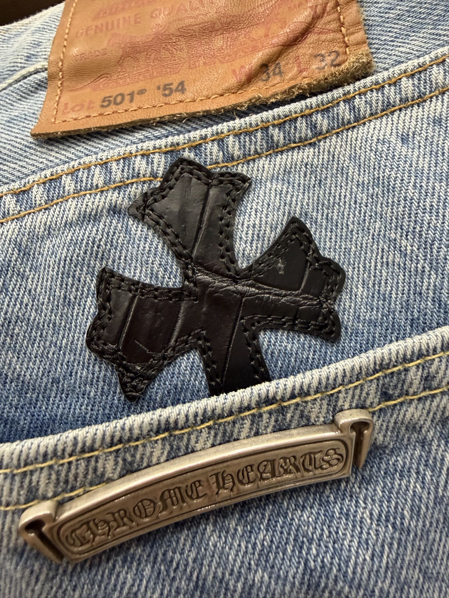 クロムハーツ x Levi's 501 Crocodile レザー Patch ジーンズ ライトブルー 画像 7