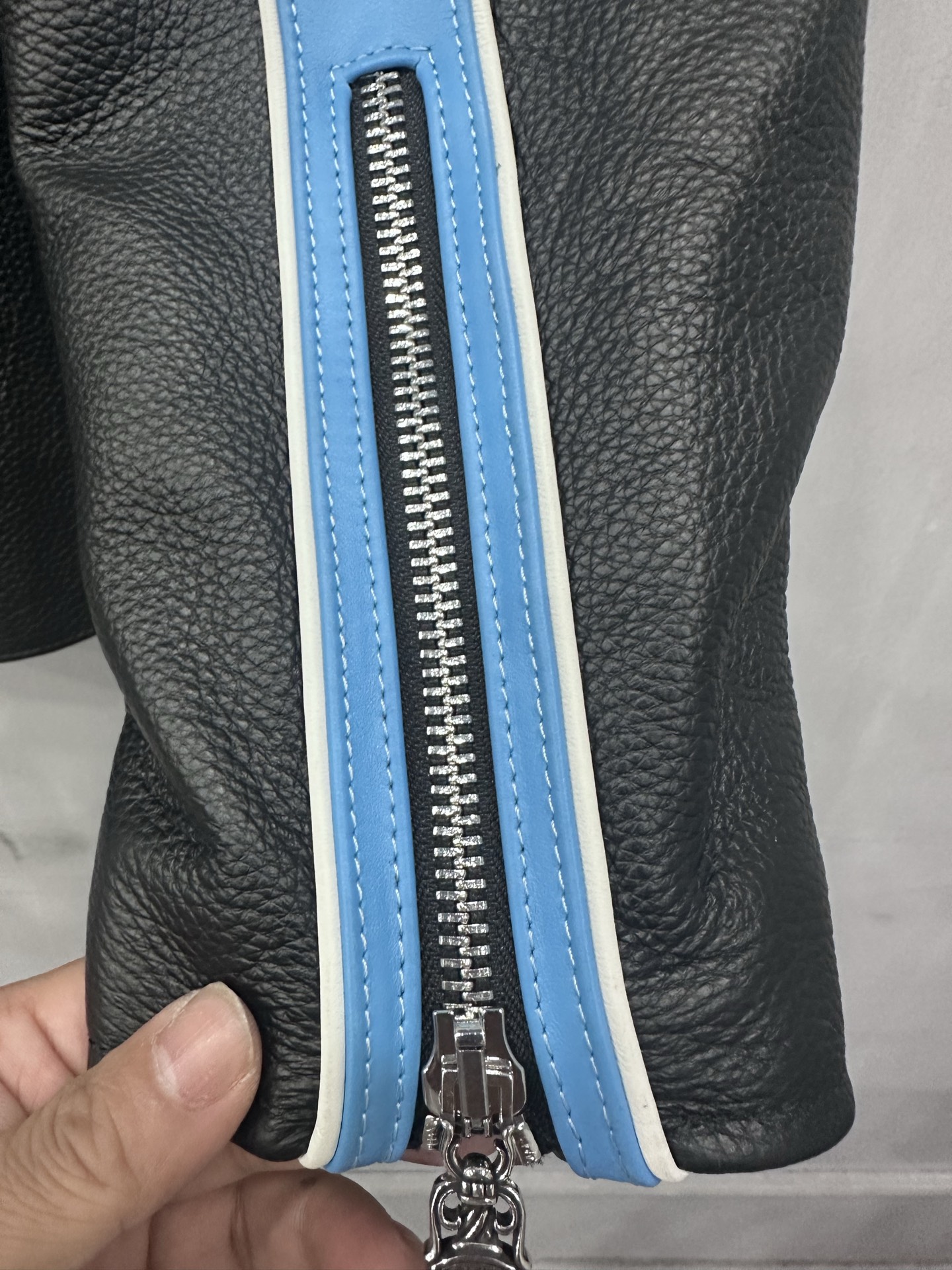 クロムハーツ Zip レザー モトジャケット ブルーストライプ 画像 4