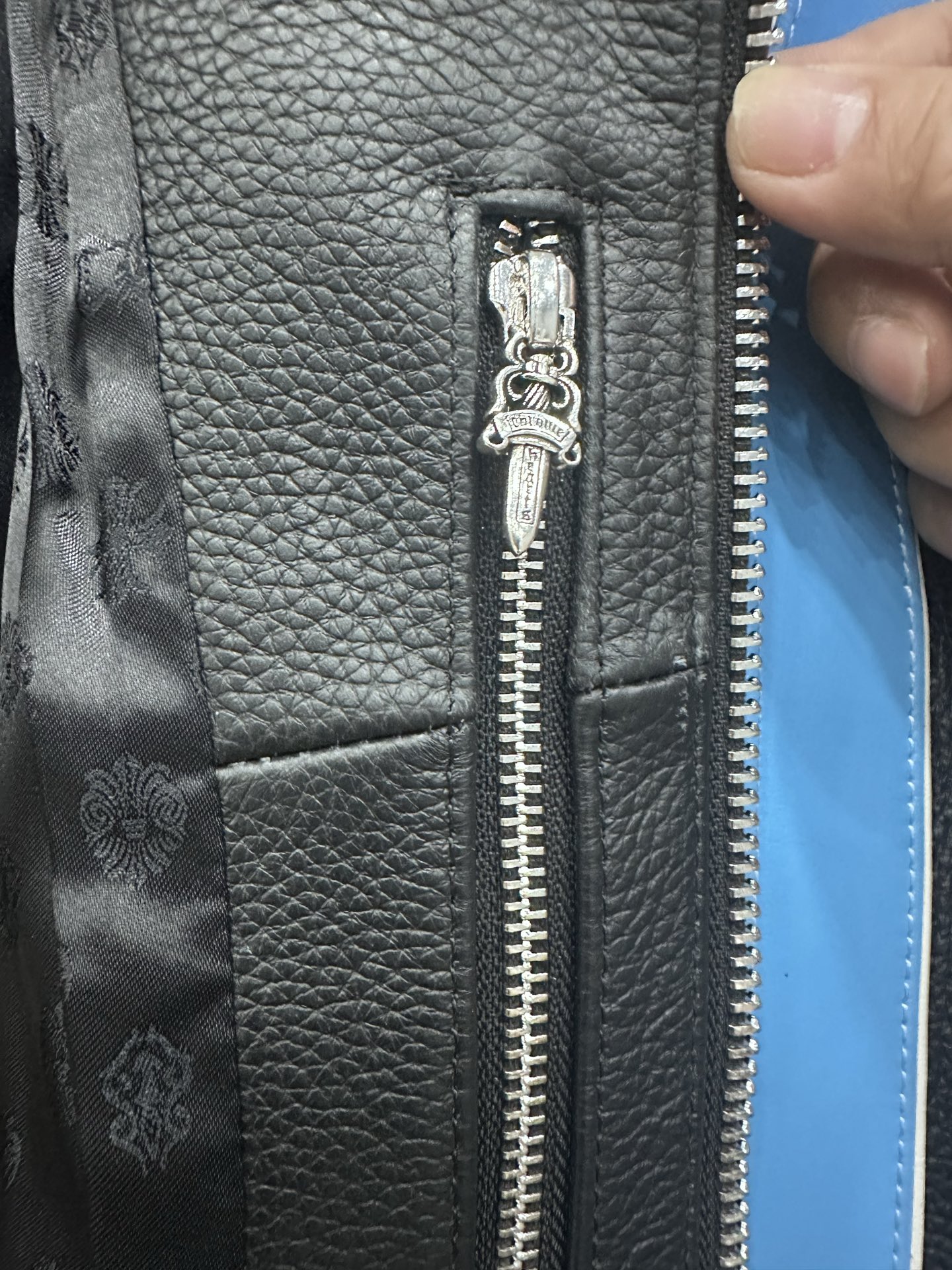 クロムハーツ Zip レザー モトジャケット ブルーストライプ 画像 5
