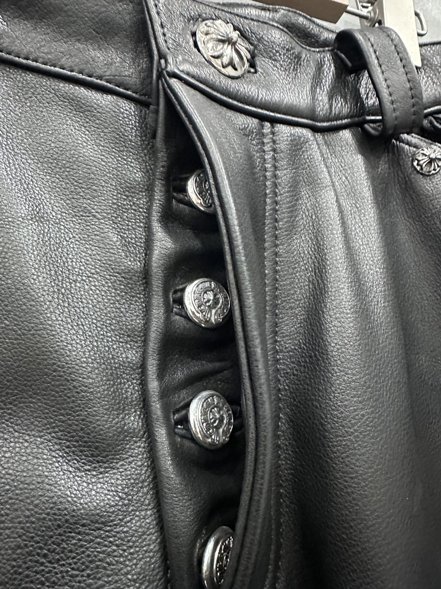 クロムハーツ Double Knee Work Leather ジーンズ ブラック 詳細画像 3