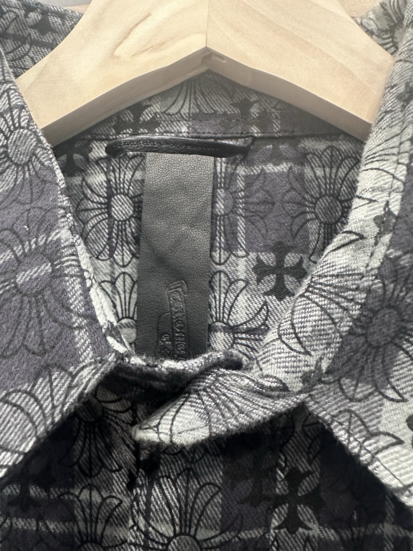 クロムハーツ Plaid レザーパッチ シャツ ブラック グレー 詳細画像 3