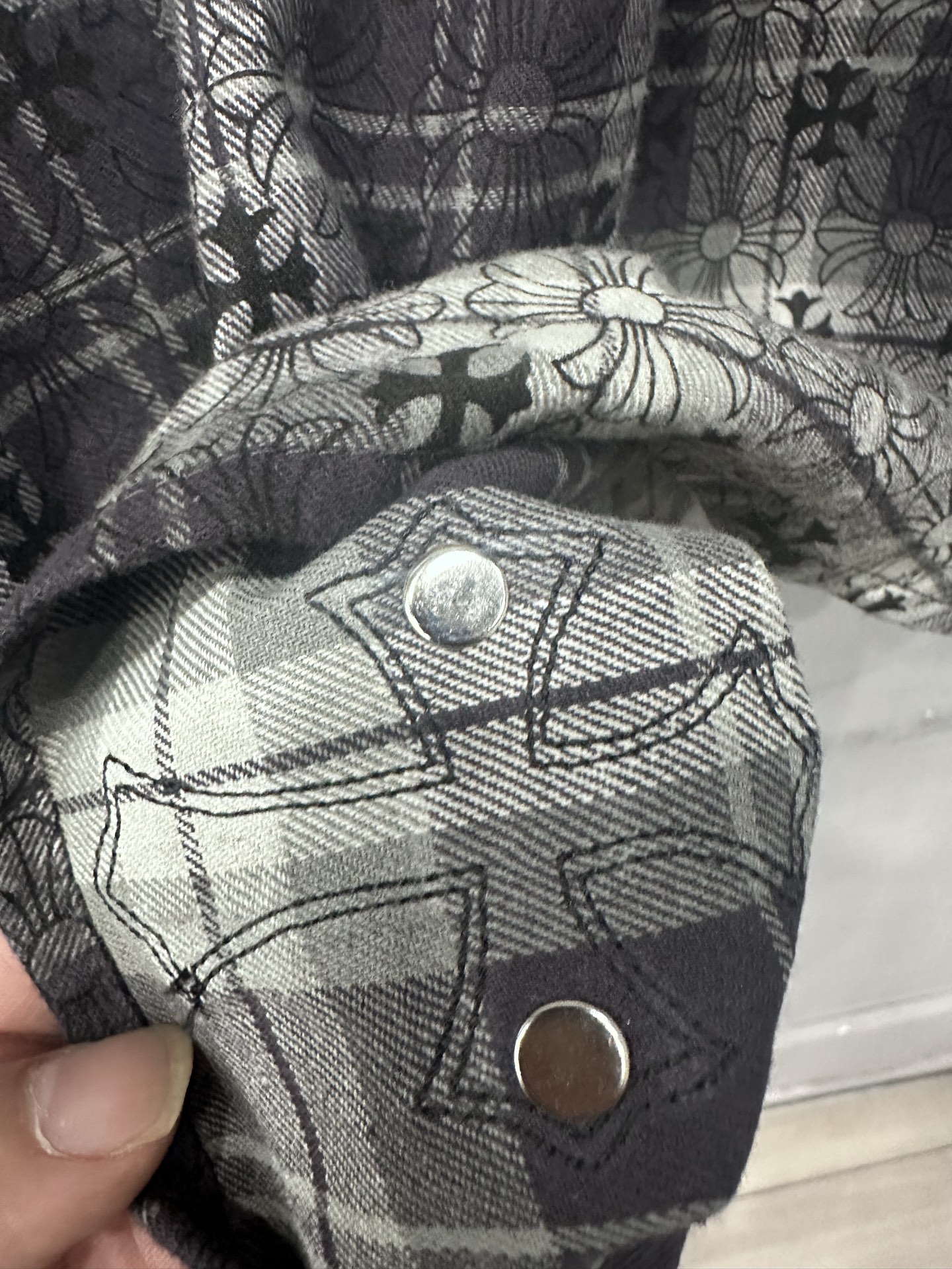 クロムハーツ Plaid レザーパッチ シャツ ブラック グレー 画像 7