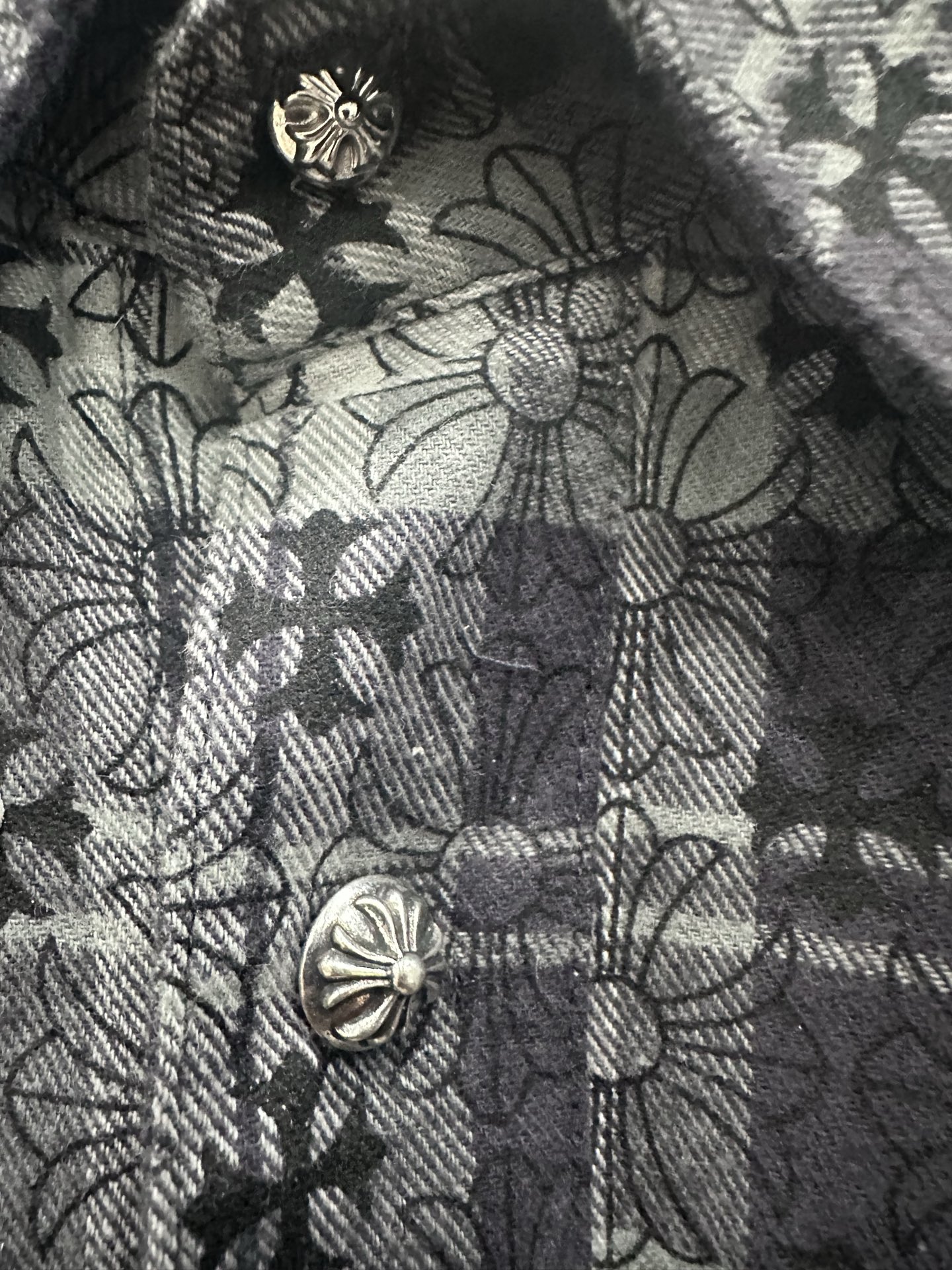 クロムハーツ Plaid Leather Patchwork レザーパッチ シャツ ブラック 画像 6