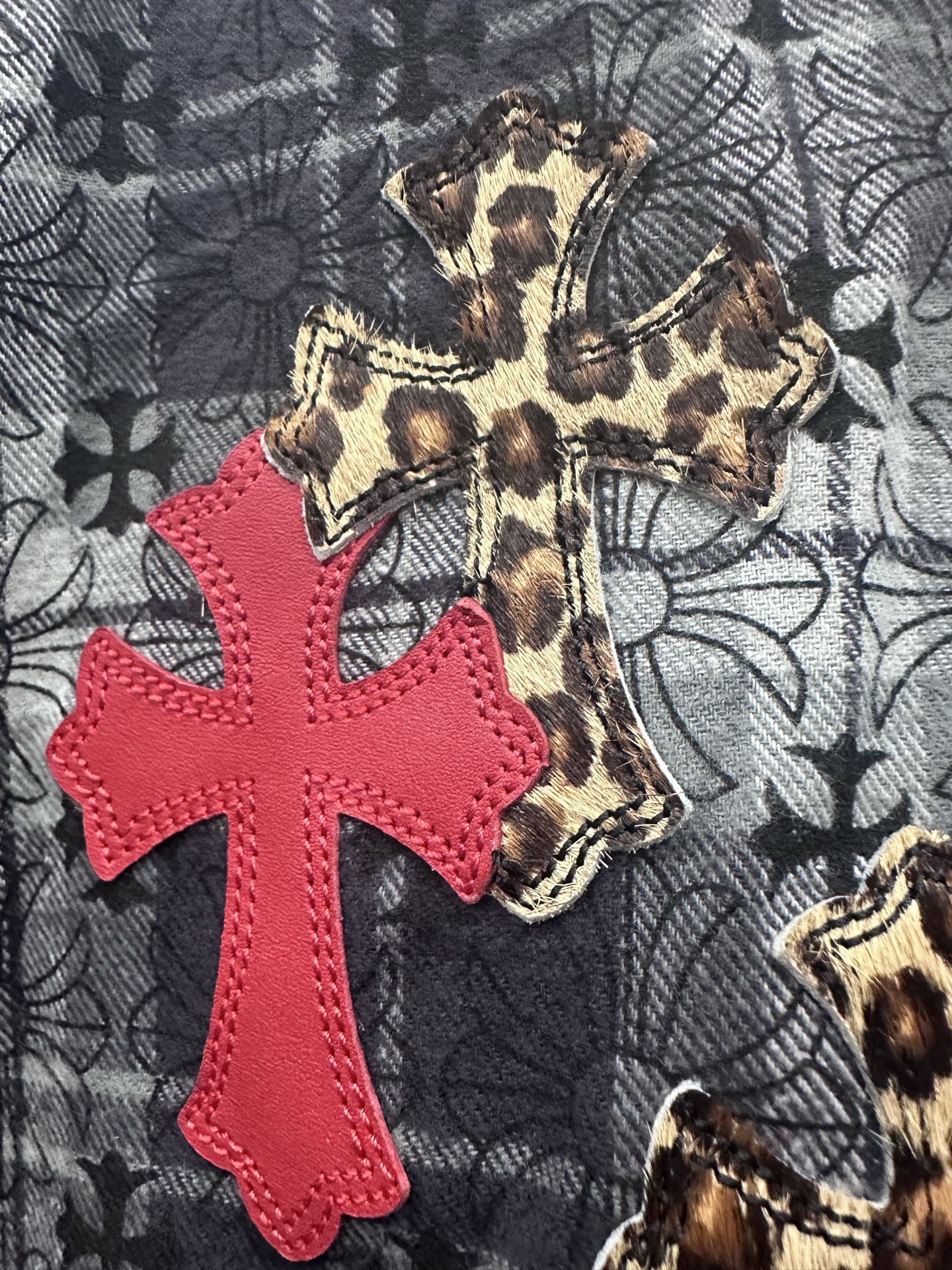 クロムハーツ Plaid Leather Patchwork レザーパッチ シャツ ブラック 画像 8