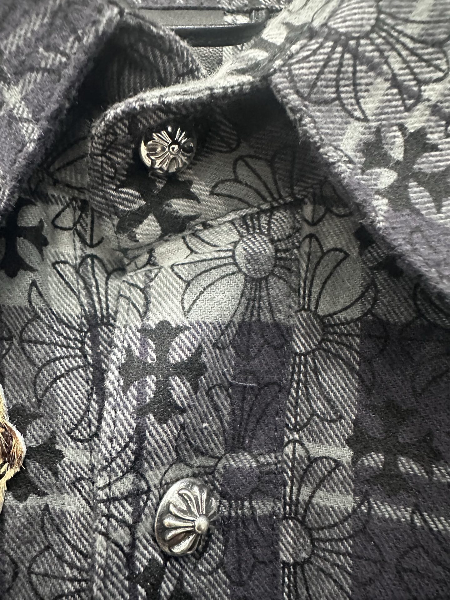 クロムハーツ Plaid Leather Patchwork レザーパッチ シャツ ブラック 画像 9