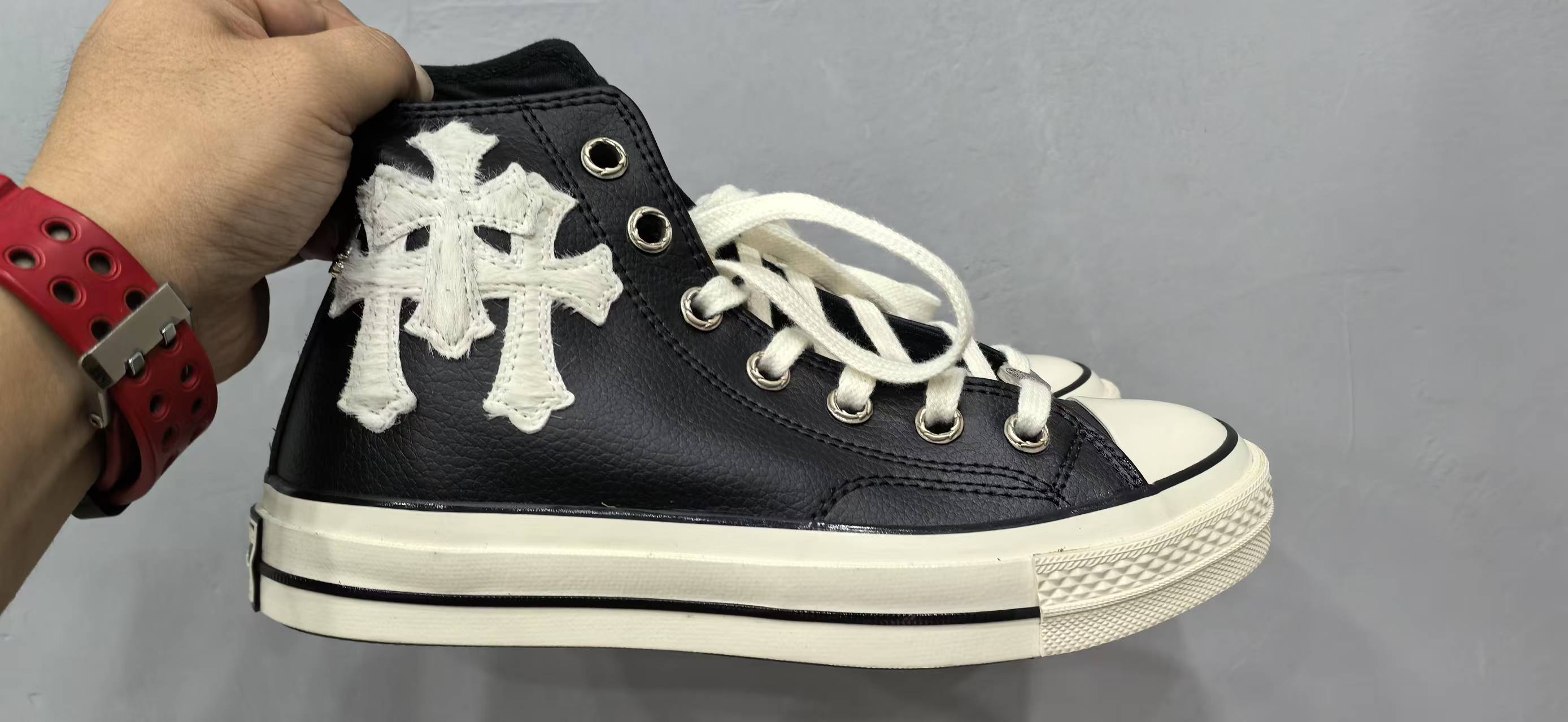 クロムハーツ x コンバース Haircalf 1970s High Top スニーカー ブラック 詳細画像 1