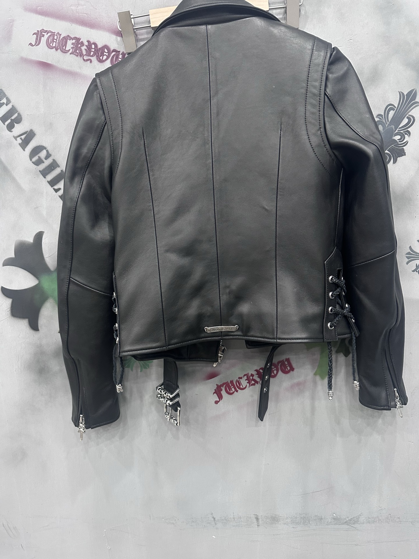 クロムハーツ x エルメス JJ Dean レザー モトジャケット ブラック 詳細画像 1