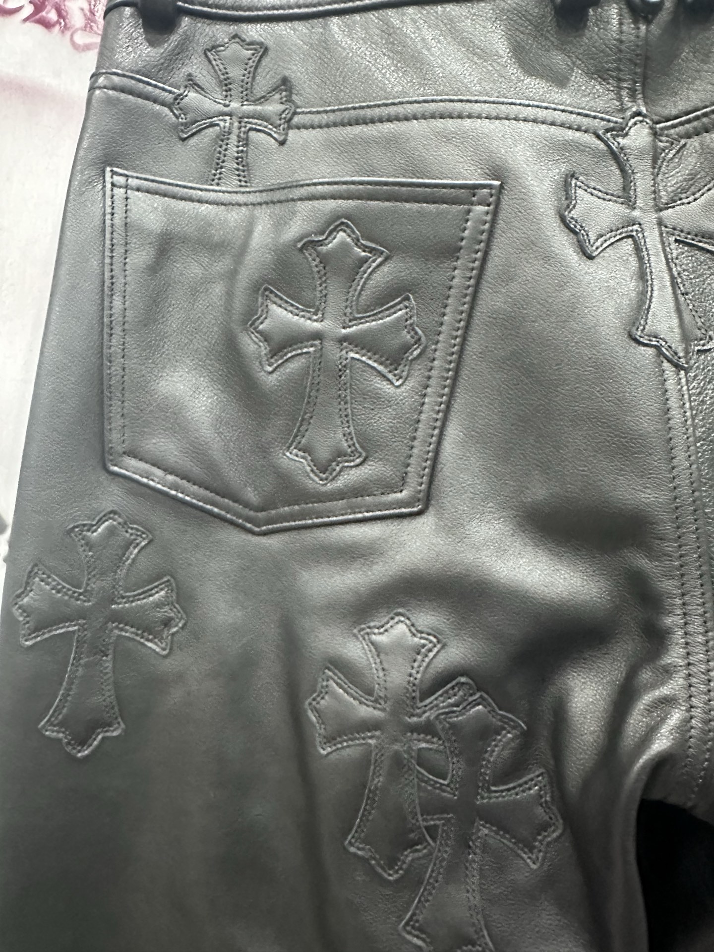 クロムハーツ フレイム レザーパッチワーク ジーンズ 画像 7