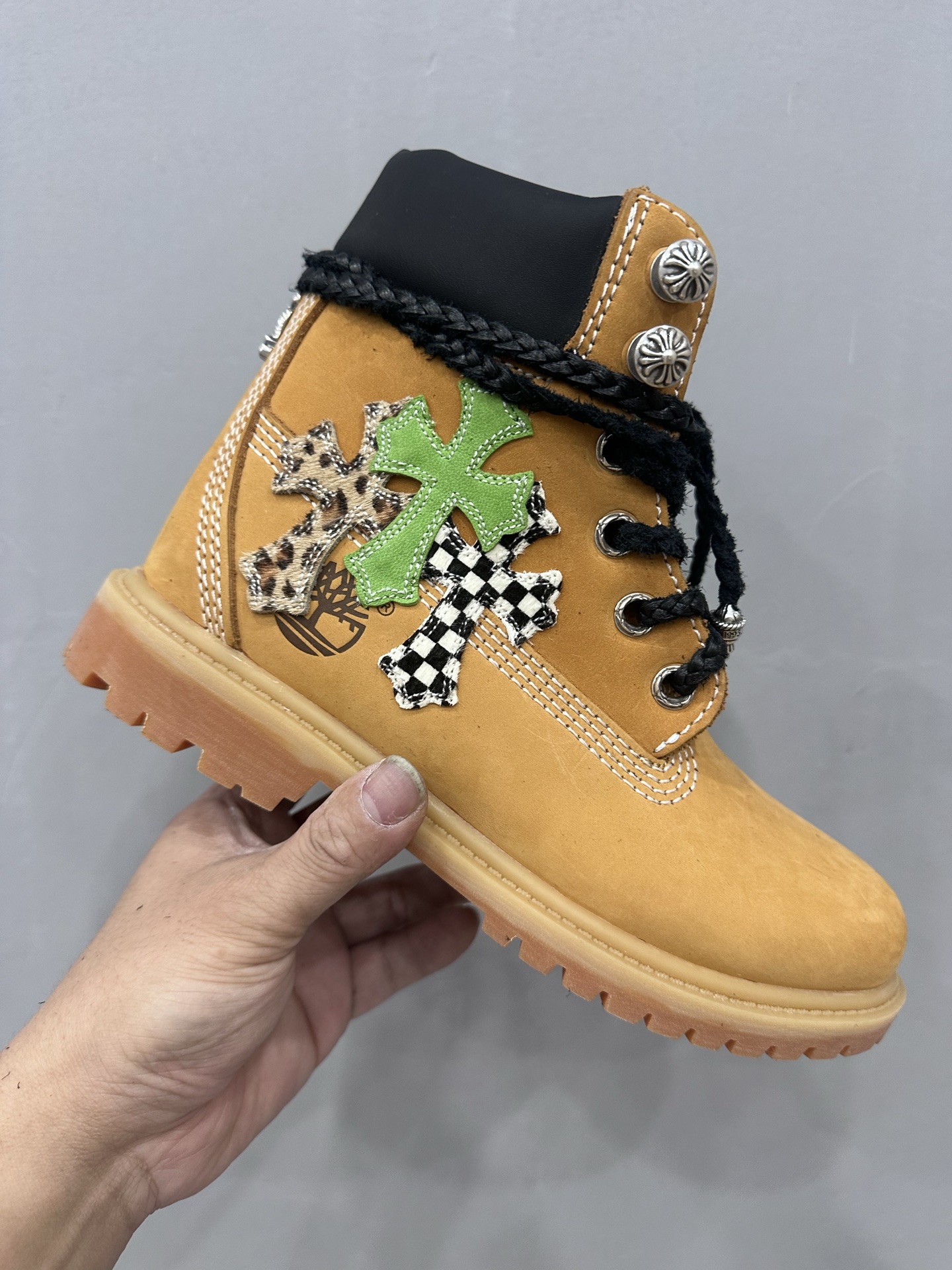 クロムハーツ x ティンバーランド レザーパッチ Haircalf ブーツ 詳細画像 1