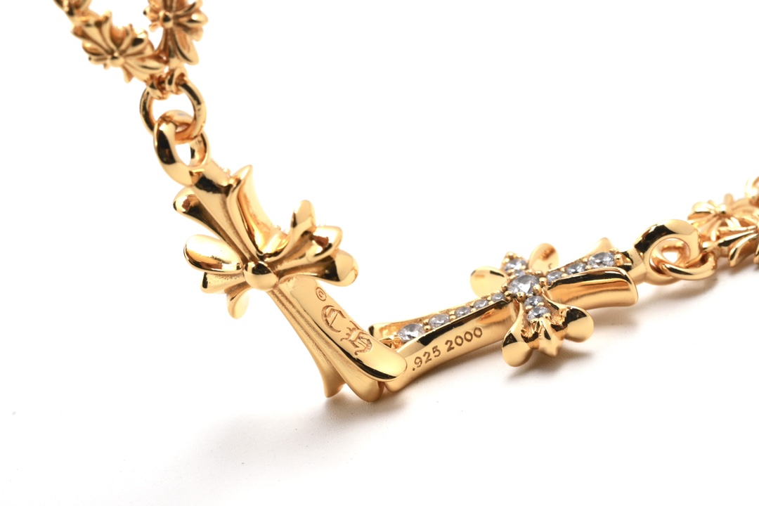 クロムハーツ クロス ネックレス 22K ゴールドプレーテッド ブラックストーン 詳細画像 2