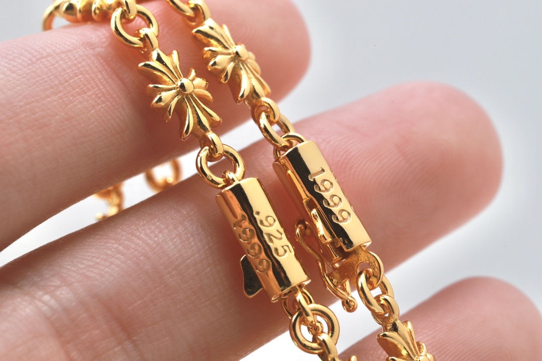 クロムハーツ クロス ネックレス 22K ゴールドプレーテッド ブラックストーン 画像 4