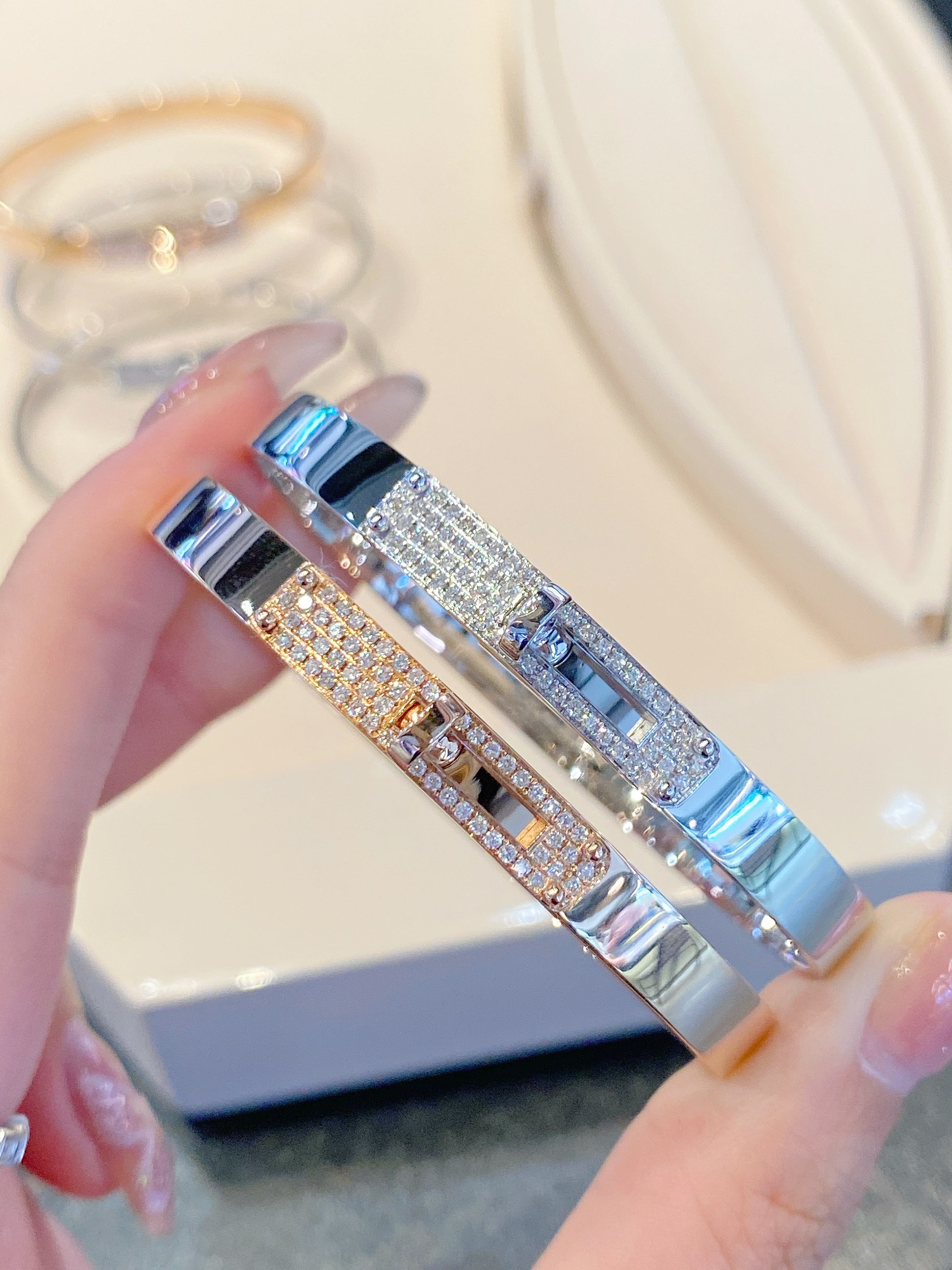 エルメス ケリー ハーフダイヤモンド ブレスレット ローズ シルバー 画像 4