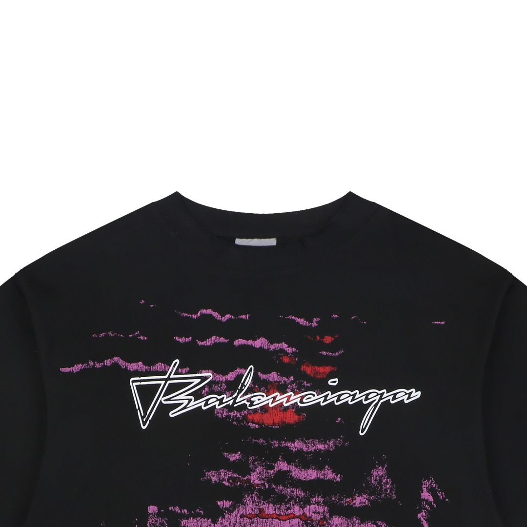 バレンシアガ パープルサンセット プリントTシャツ ブラック 詳細画像 2