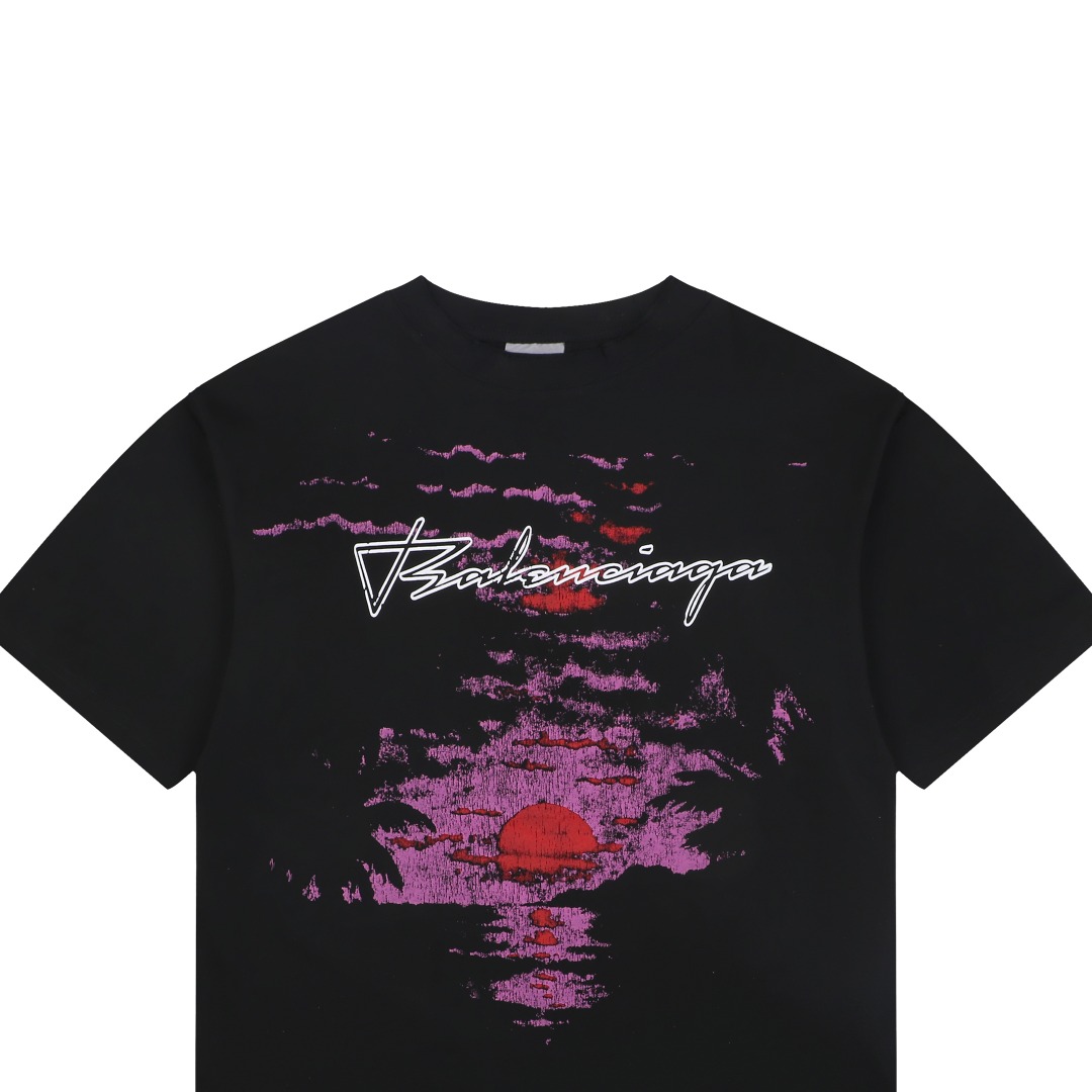 バレンシアガ パープルサンセット プリントTシャツ ブラック 詳細画像 3