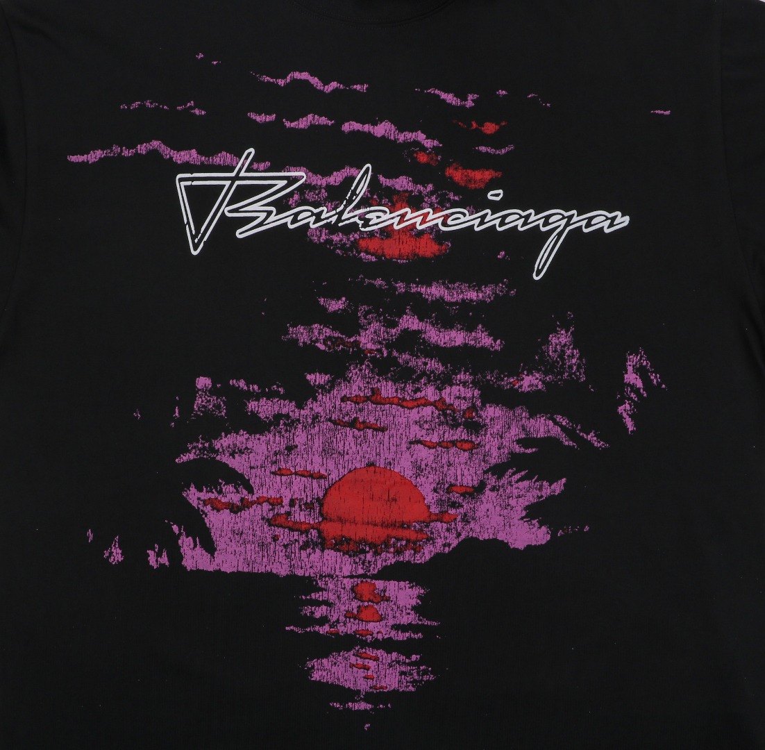 バレンシアガ パープルサンセット プリントTシャツ ブラック 画像 4