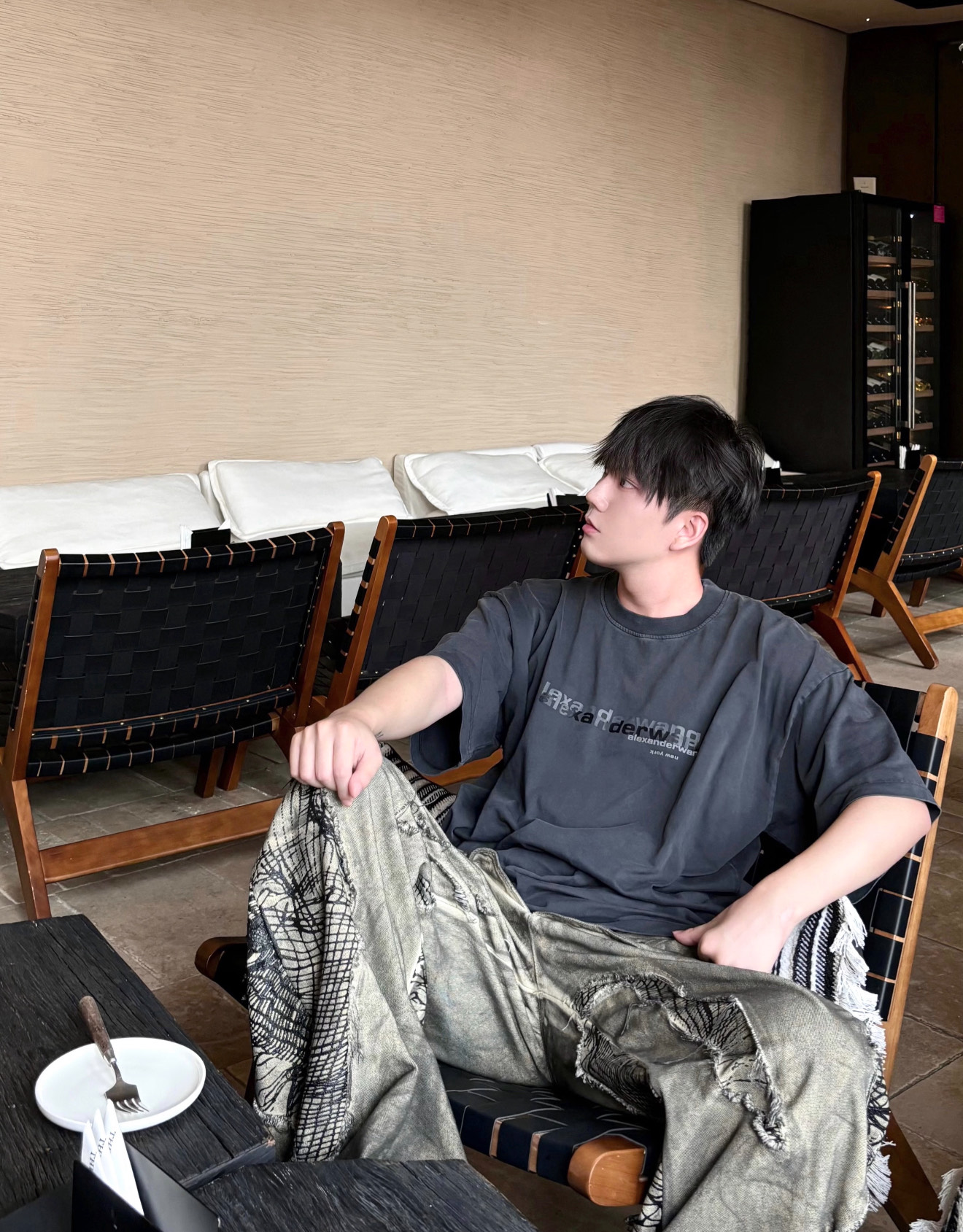 アレキサンダー ワン ダブルロウ ロゴTシャツ ブラック 画像 9