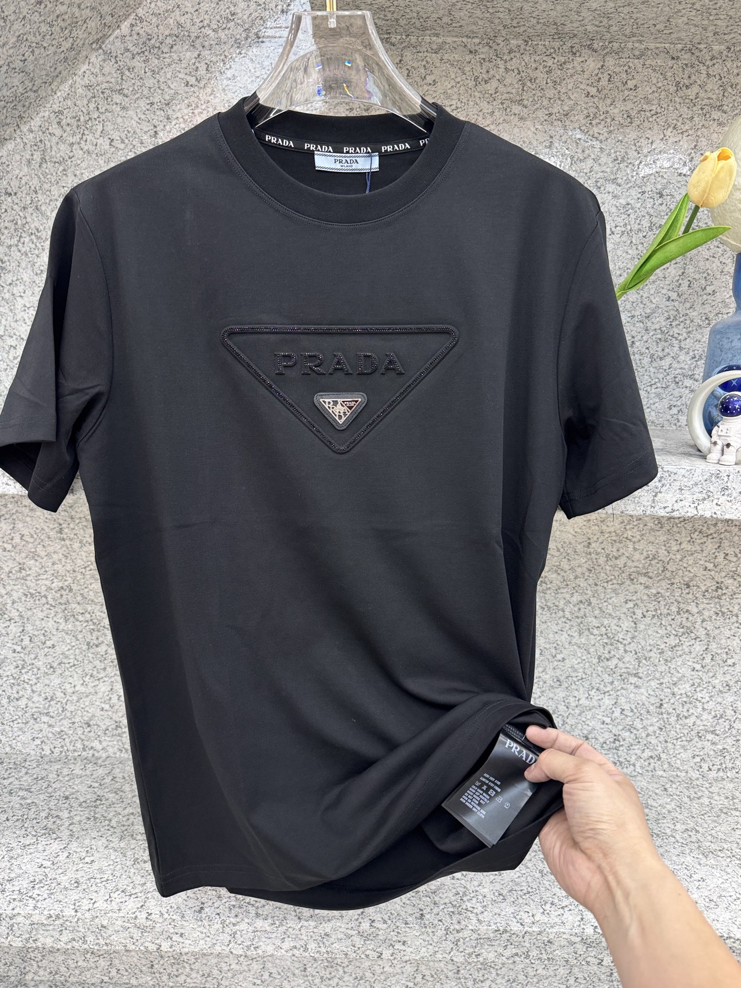 プラダ トライアングルポケット ロゴ ティーシャツ ブラック 詳細画像 3